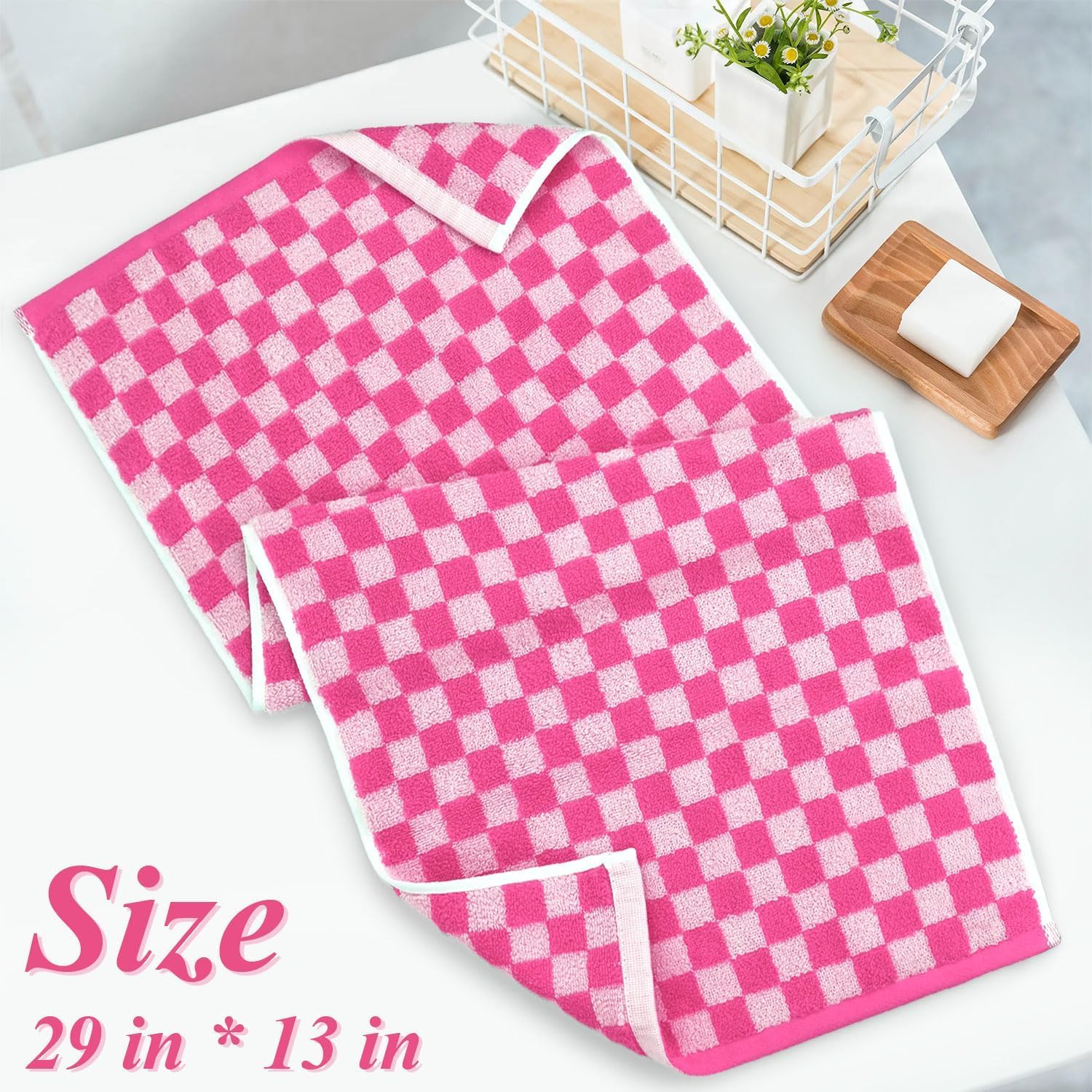 Jacquotha  and White Hand Towels 4 Pack, Cotton Decorative Bathroom Hand Towels & Checkered Kitchen Decor, 13" x 29"