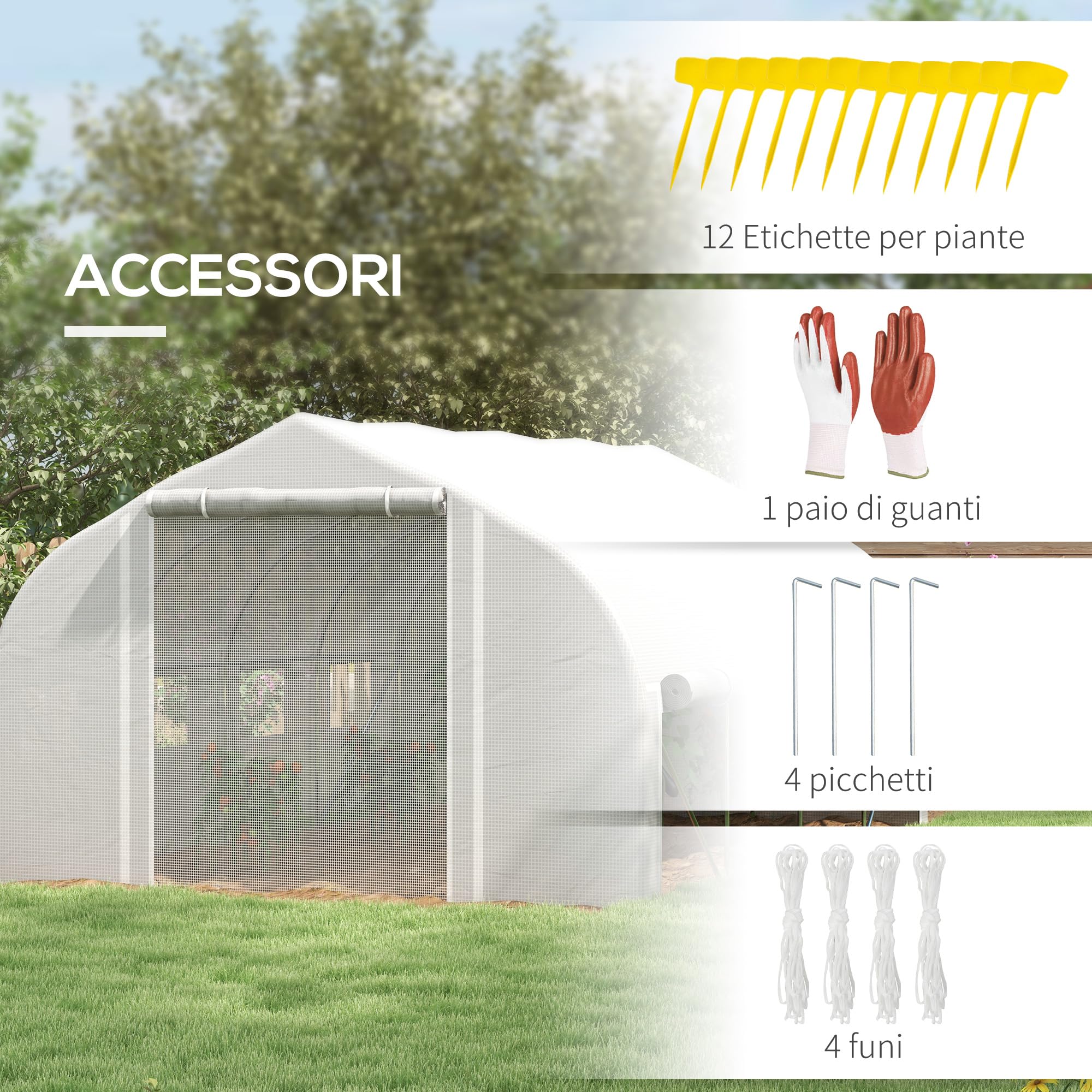 Outsunny Serre Tunnel de Jardin 12m² Serre de Jardin 395x300x200cm Blanc | avec Porte, 8 Fenêtres Moustiquaires, pour Légumes Fruits, Extérieur Toutes Saisons, Bâche PE Haute Densité 140g/m²