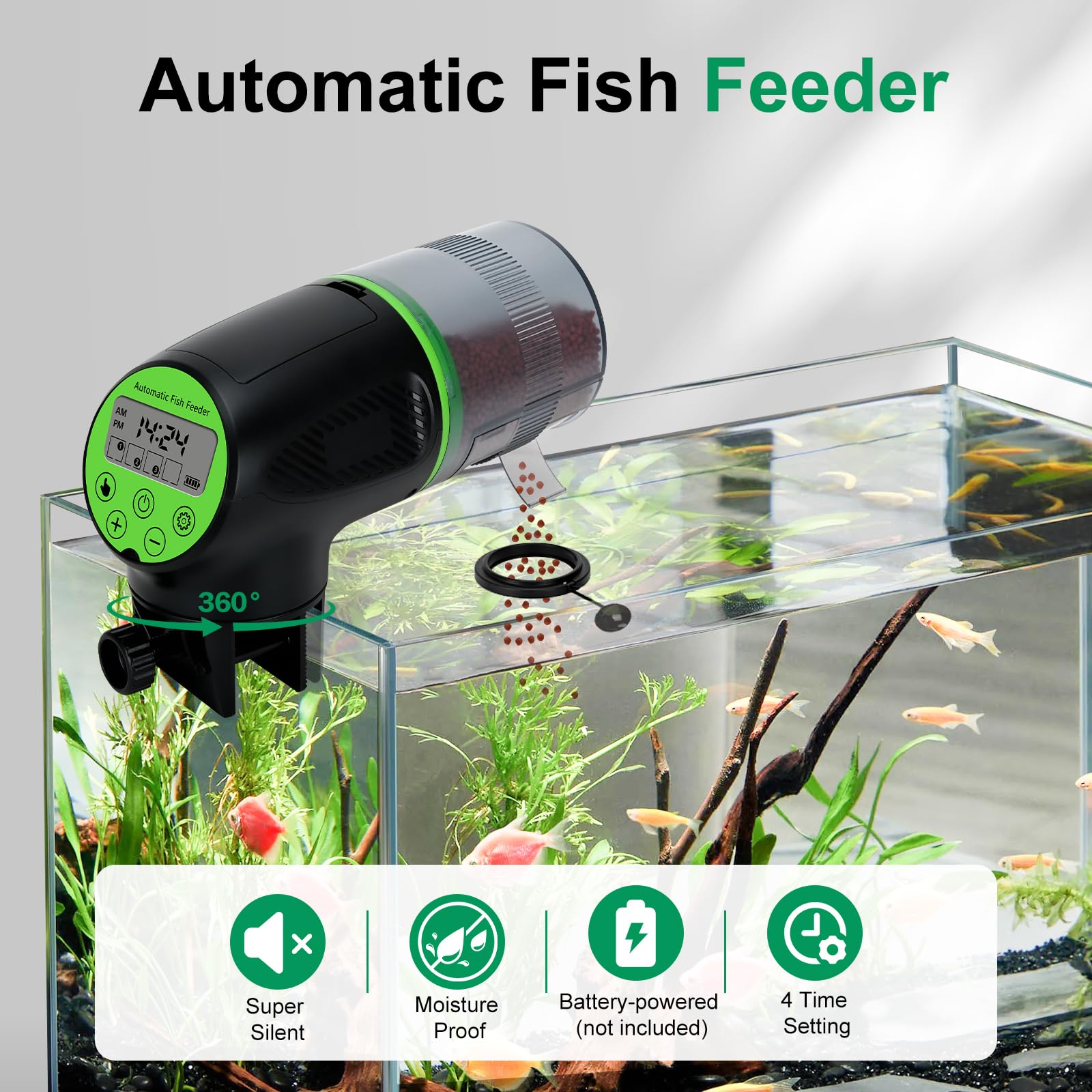 Lychee Automatic Fish Feeder for Aquarium-200ml Timed Dry Fish Food Vacation Feeder with Two Feeding Rings-Moisture-Proof LCD Display for Tank Pond - image 2