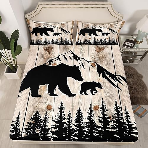 Miniatura 2 de Manfei Juego de sábanas rústicas de tamaño matrimonial, juego de ropa de cama de montaña de oso para niños y adolescentes, decoración de habitación
