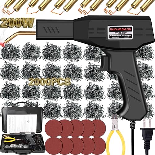 Soldador de Plástico 200W, 2000 Piezas de Grapas 10 Piezas de Lijas, Kit de Soldadura de Plástico, Alicates Estuche de Transporte Personalizado,