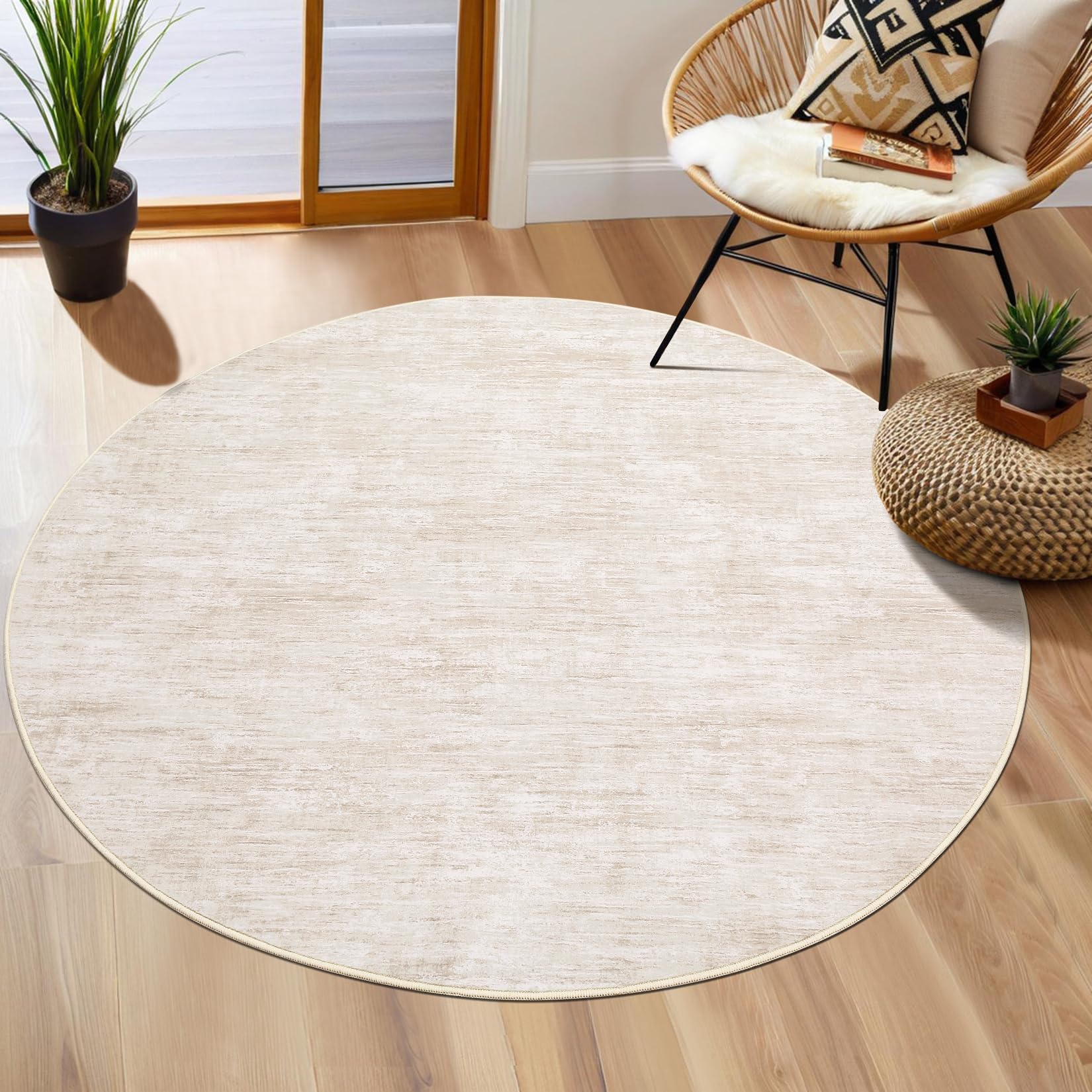 RUGSREAL 3x3 Round Area Rug Beige