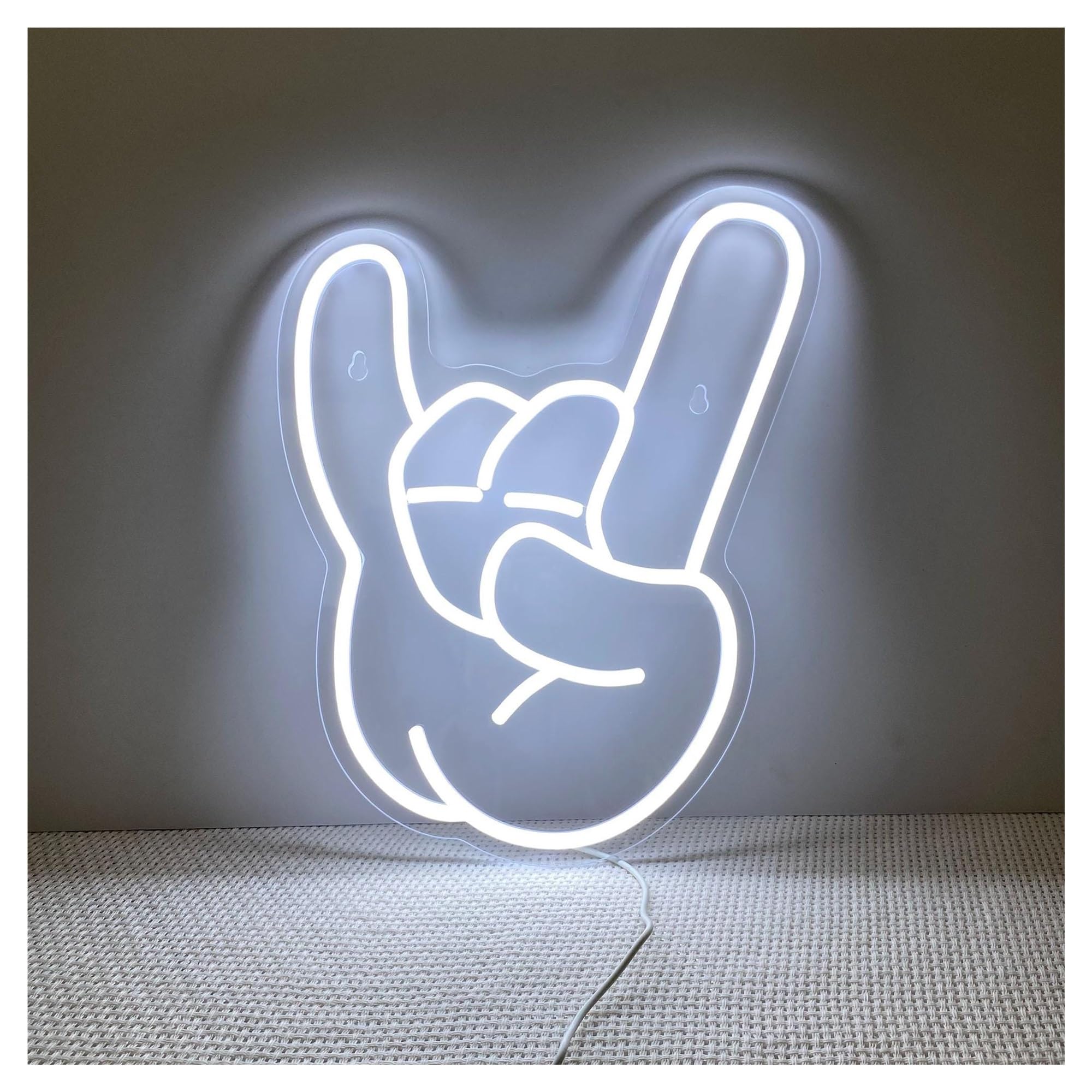 RONGCH Hanging Art Neon Signs Music Gesture Neon Sign, Suitable for Cafe Bar Wall Rock On Symbol Decor 30cmx40cm