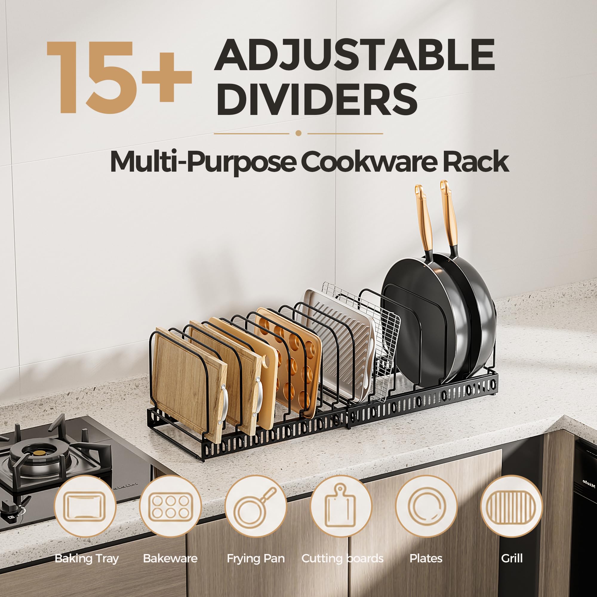 MUDEELA Topfdeckelhalter 2er-Set, 15 Fächer, erweiterbar, Schwarz