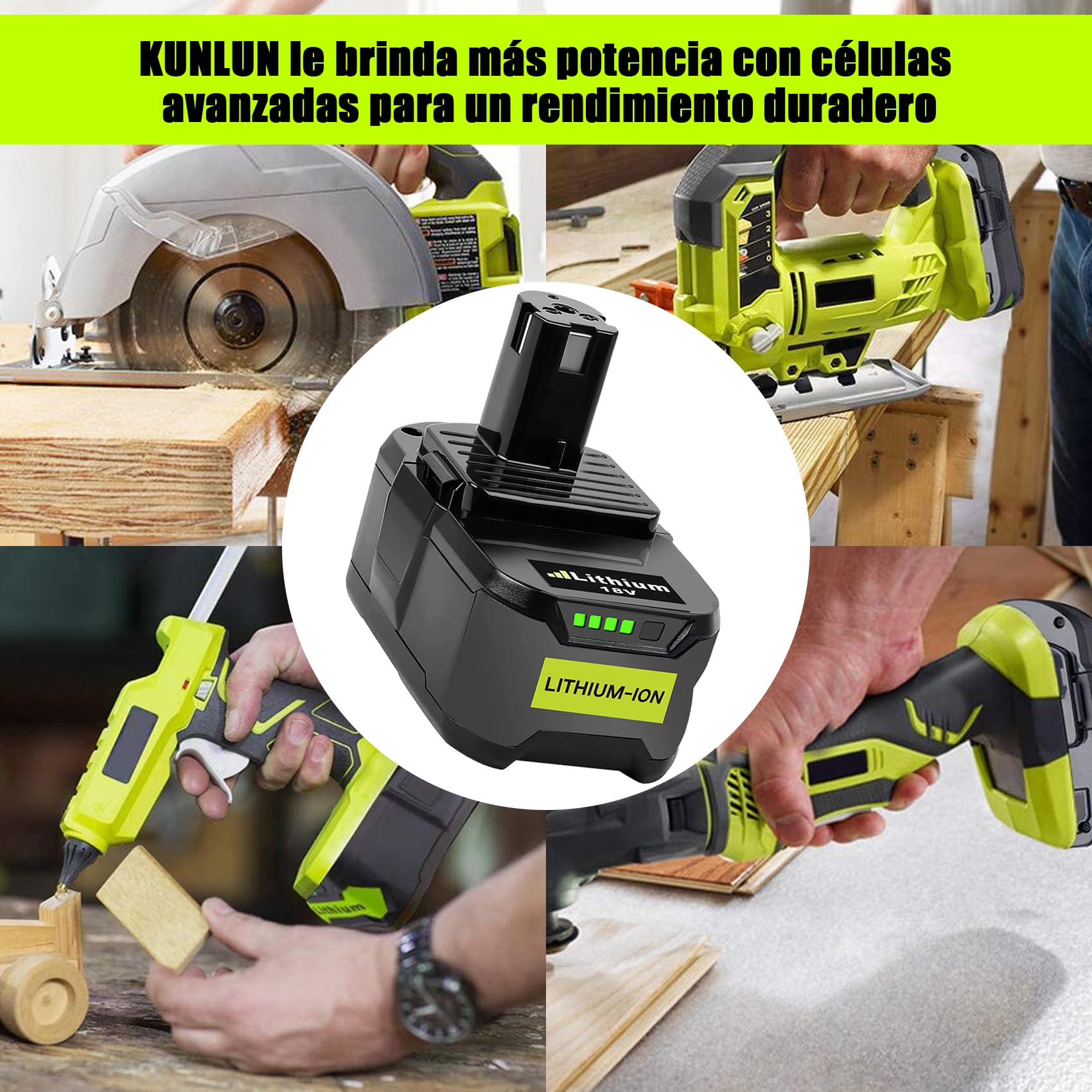 KUNLUN 2pcs 18V 5.5Ah Li-Ion Batería de Repuesto para Ryobi One+ RB18L50 RB18L40 RB18L25 BPL-1815 BPL-1820G BPL18151 BPL1820 P104 P105 P107 P108 Herramientas Inalámbricas