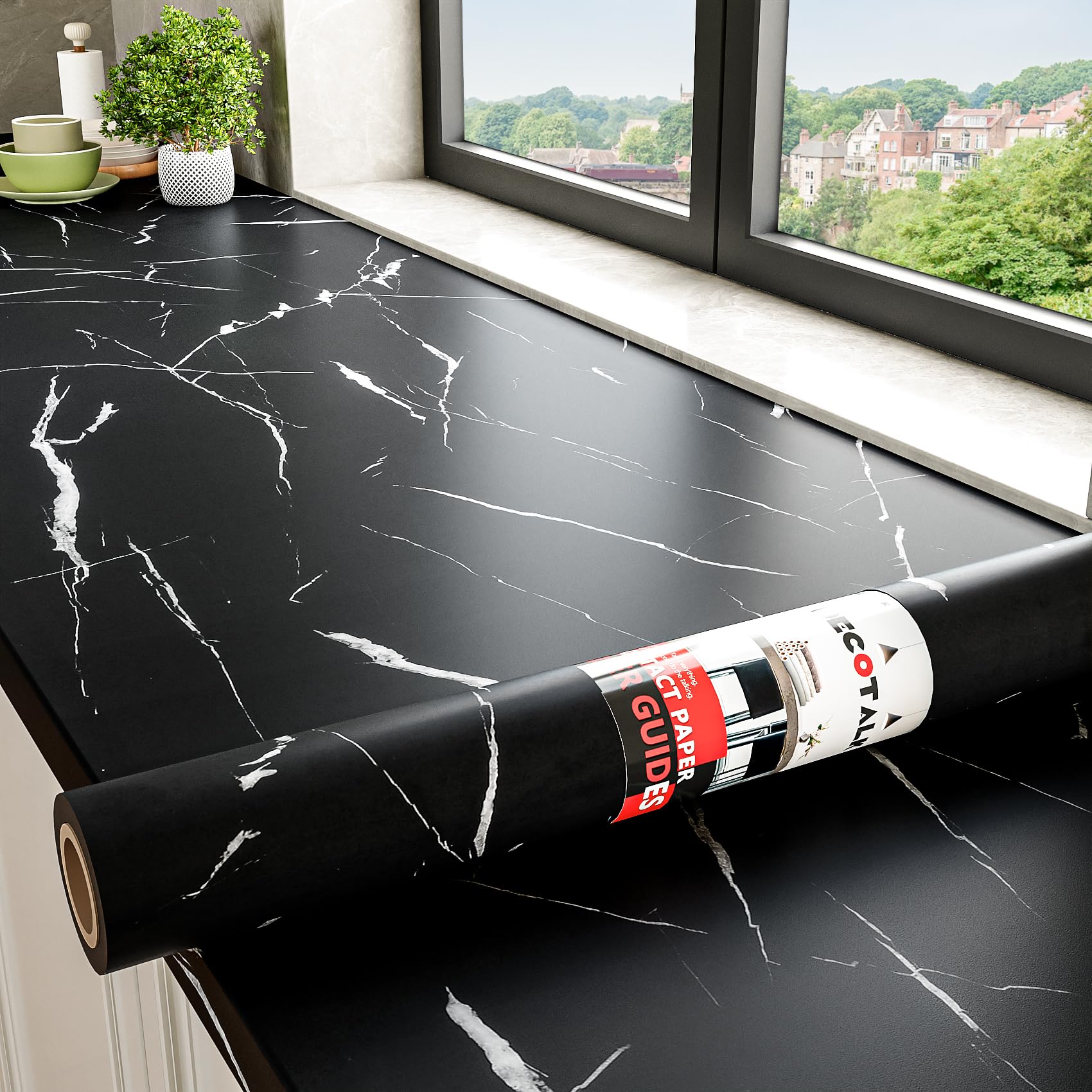 Decotalk Black Marble Contact Paper for Kitchen 40X300cm Peel and Stick Countertops Marble Self Adhesive Wallpaper Black Contact Paper Stone Waterproof for Countertop Bathroom Dining Table Removable