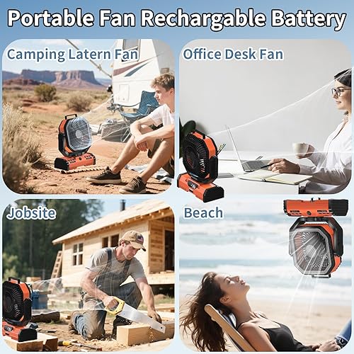 Miniatura 9 de Ventilador portátil de campamento de 12 pulgadas, ventilador de batería recargable de 40000 mAh con 4 velocidades de viento y luz LED de 140 horas,