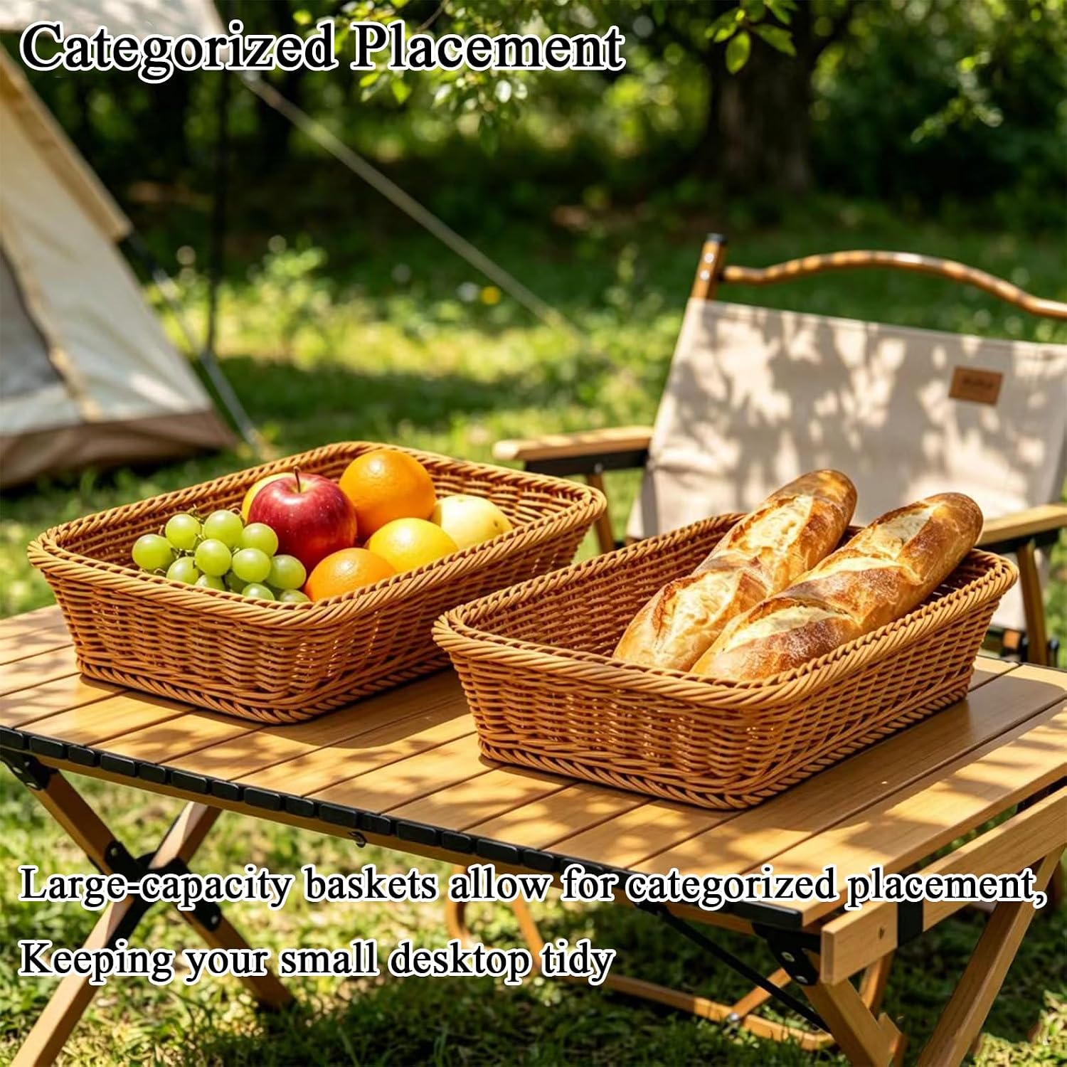 15.7"Rectangular Wicker Bread Basket/Display Basket/Rattan Serving Tray | Includes reusable silicone liner for holding food, fruit, veggies, snacks;great for kitchen/dining/home decor;gift basket