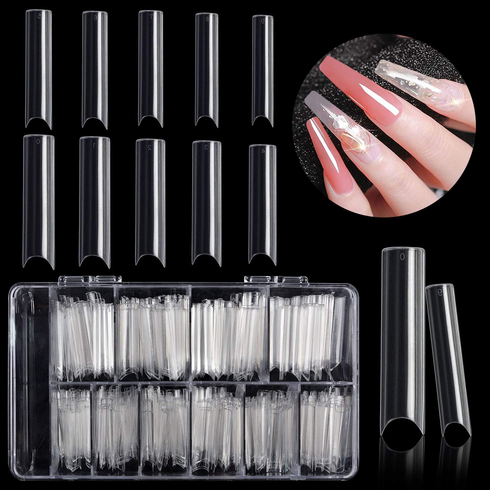 Kalolary Clear Extra Long C Curved False Nail Tips, 400p Extra Long Nail Tips C/U Curve Half Cover False Nails French False Nail Tips with Box