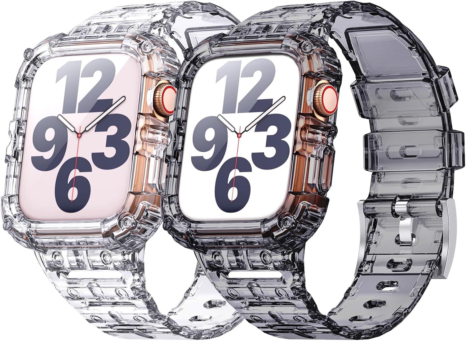 ANCOOL Compatible with Apple Watch Clear Band 41mm 40mm 38mm for Women Men, Crystal Bands with Bumper Case for iWatch Series 9 8 7 SE 6 5 4 3 2 1, Clear+Clear Black