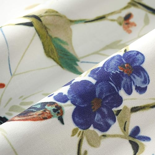 Miniatura 4 de VOGOL Cortinas de cenefa azul para sala de estar, lino texturizado con estampado de pájaros y flores, cortinas de ventana con bolsillo para barra,