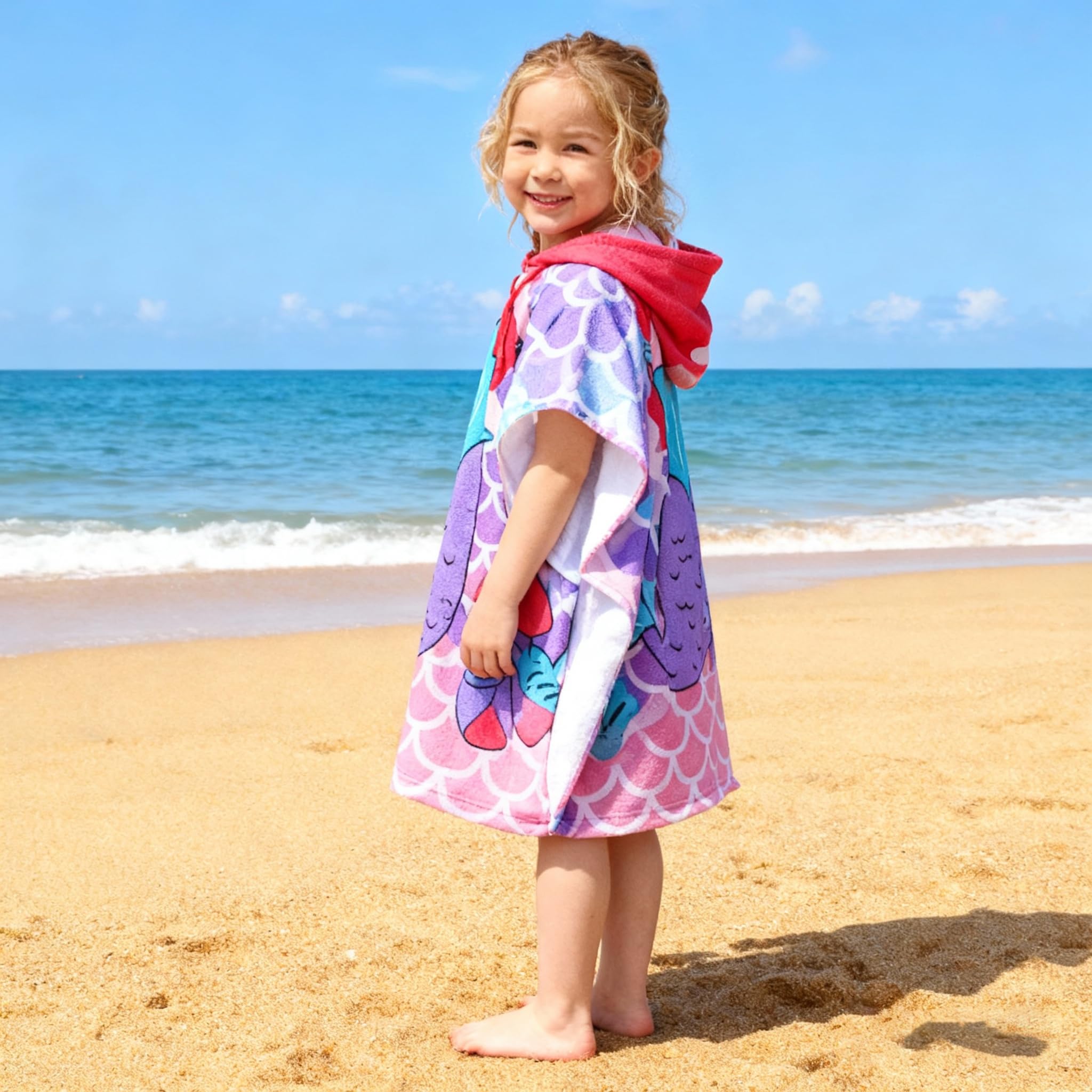 Toalla de playa con capucha para niñas de 2 a 4 años, toalla de baño con capucha, toalla de piscina de microfibra absorbente, toalla de poncho de 24 x 24 pulgadas