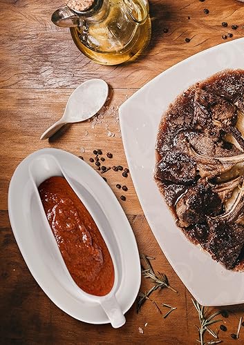 Miniatura 8 de Nucookery - Salsera grande de 17onzas con bandeja y asa ergonómica - Salsera blanca de porcelana fina con pico antigoteo para gravy, salsa, aliño de