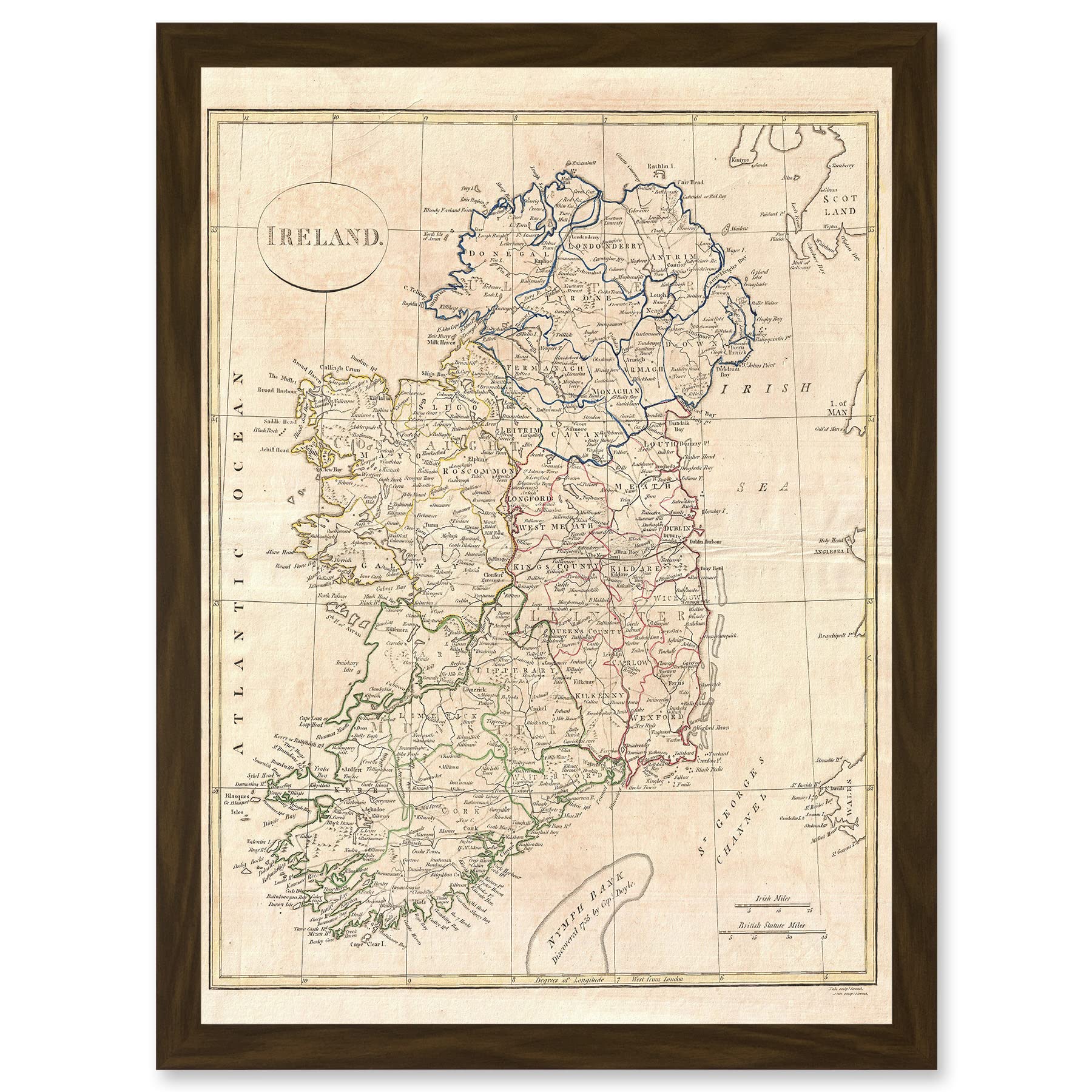 1799 Clement Cruttwell Map of Ireland Vintage A4 Framed Wall Art Print