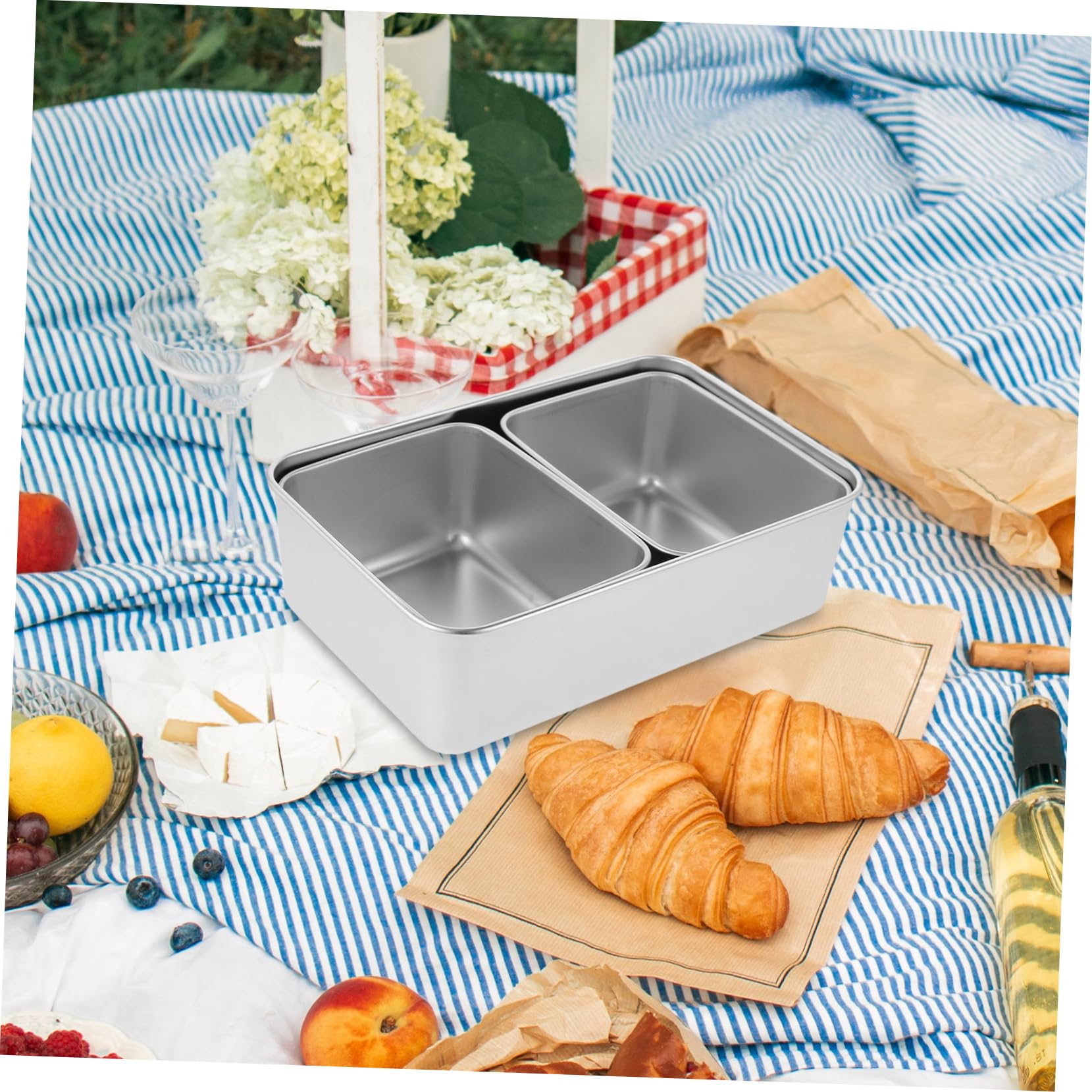 MOLUCKFU 1 Set Compartment Seasoning Box Appetizer Plates Food Dipping Bowl Divided Dipping Plates Divided Dipping Bowl Snack Serving Dishes Decor Food Tray Stainless Steel Silver re-usable