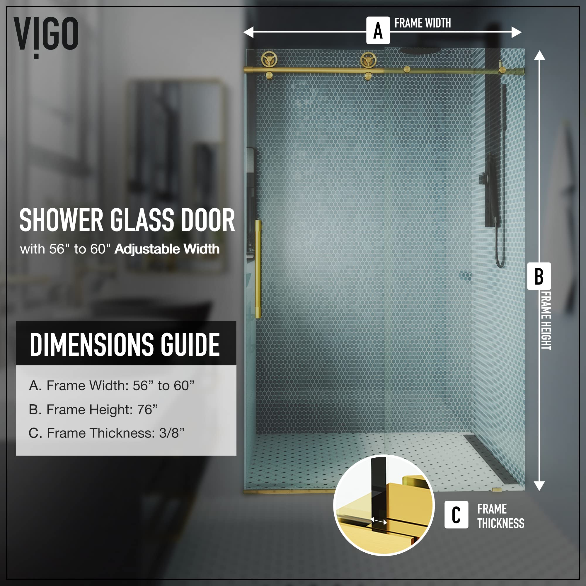 Buy VIGO Adjustable 56 60 in. W x 76 in. H Elan Cass Frameless Glass Shower Door with