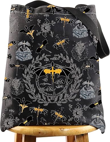 Miniatura 8 de WZMPA Bolsa de mano de cuarta ala, regalo inspirado en Dragon Ridder, color violeta Sorrengail, bolsa de comestibles reutilizable, mercancía Bookish