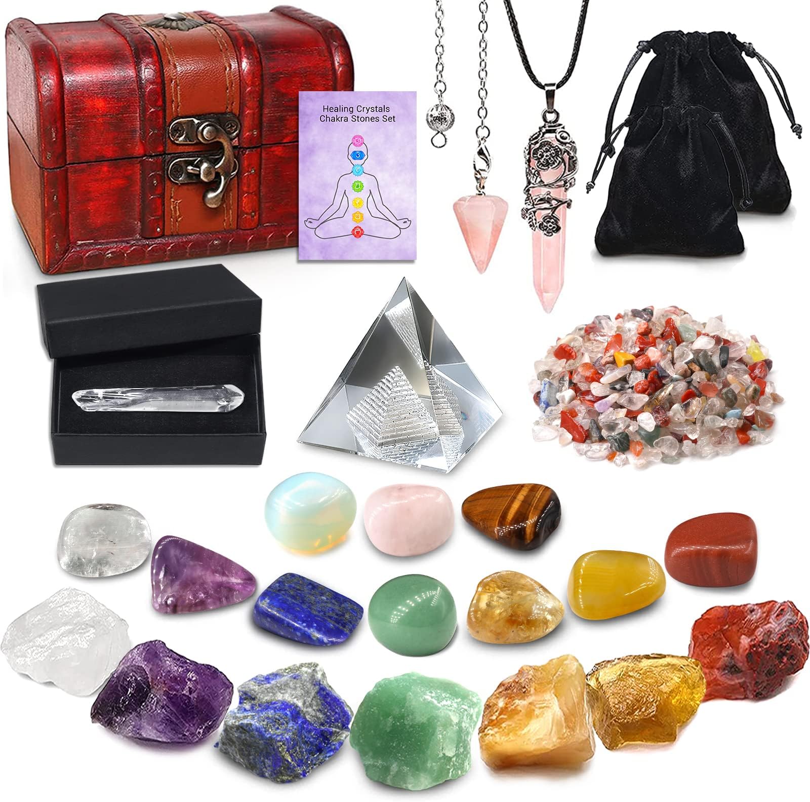 AMill 23PCS Natural Crystals and Healing Stones Set, Christmas Gifts for Women, Chakra Stones, Healing Crystals Set, Spiritual Cleansing and Protection, Unique Birthday Gifts for Women