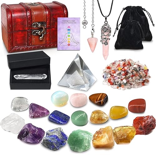 AMill 23PCS Natural Crystals and Healing Stones Set, Christmas Gifts