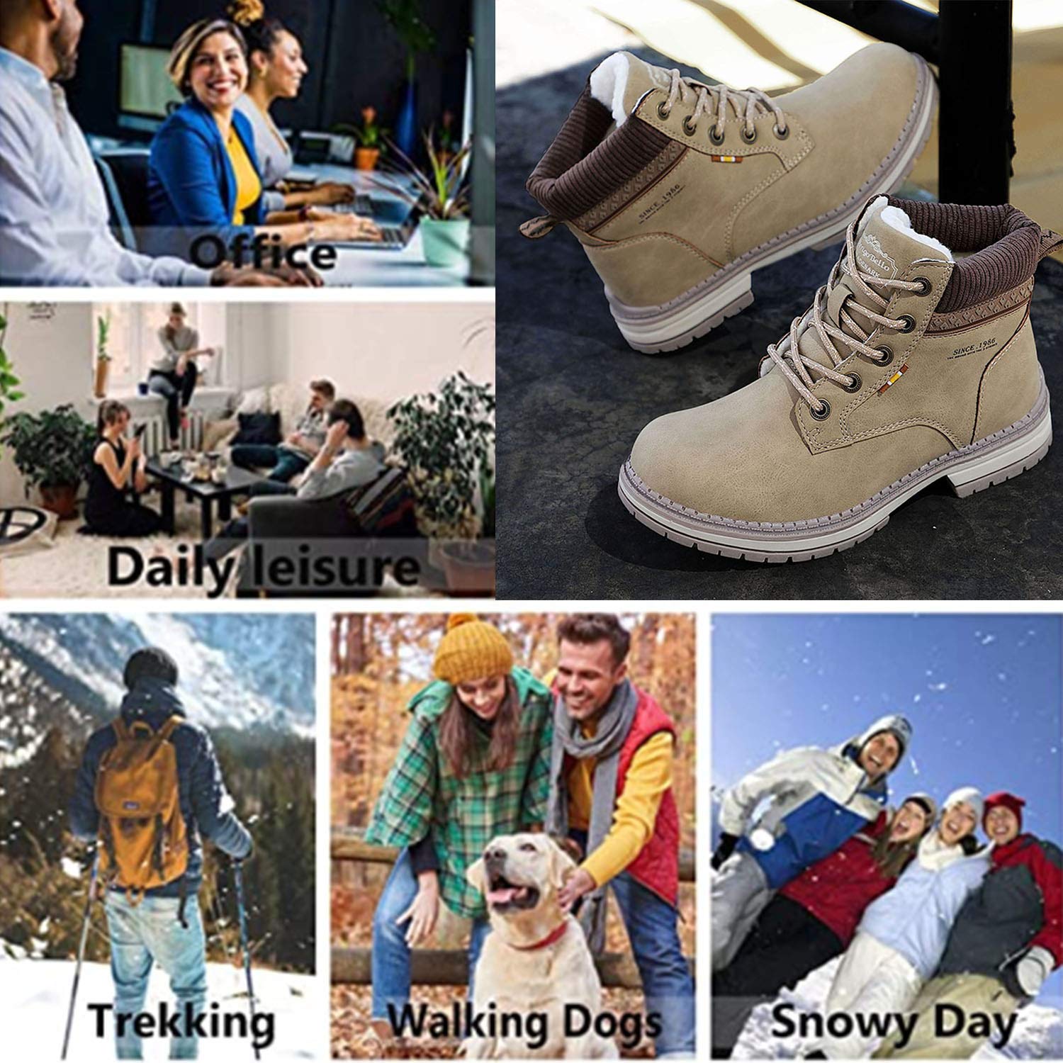 Hombre Mujer Botas de nieve al aire libre Invierno Cálido Forro de piel Botines Botas deportivas Botas de senderismo