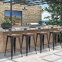 HAOBO 24" Outdoor Barstools Set of 4 - Counter Height Metal Patio Stools with Wood Plastic Seats, Rust-Resistant Industrial Kitchen Chairs