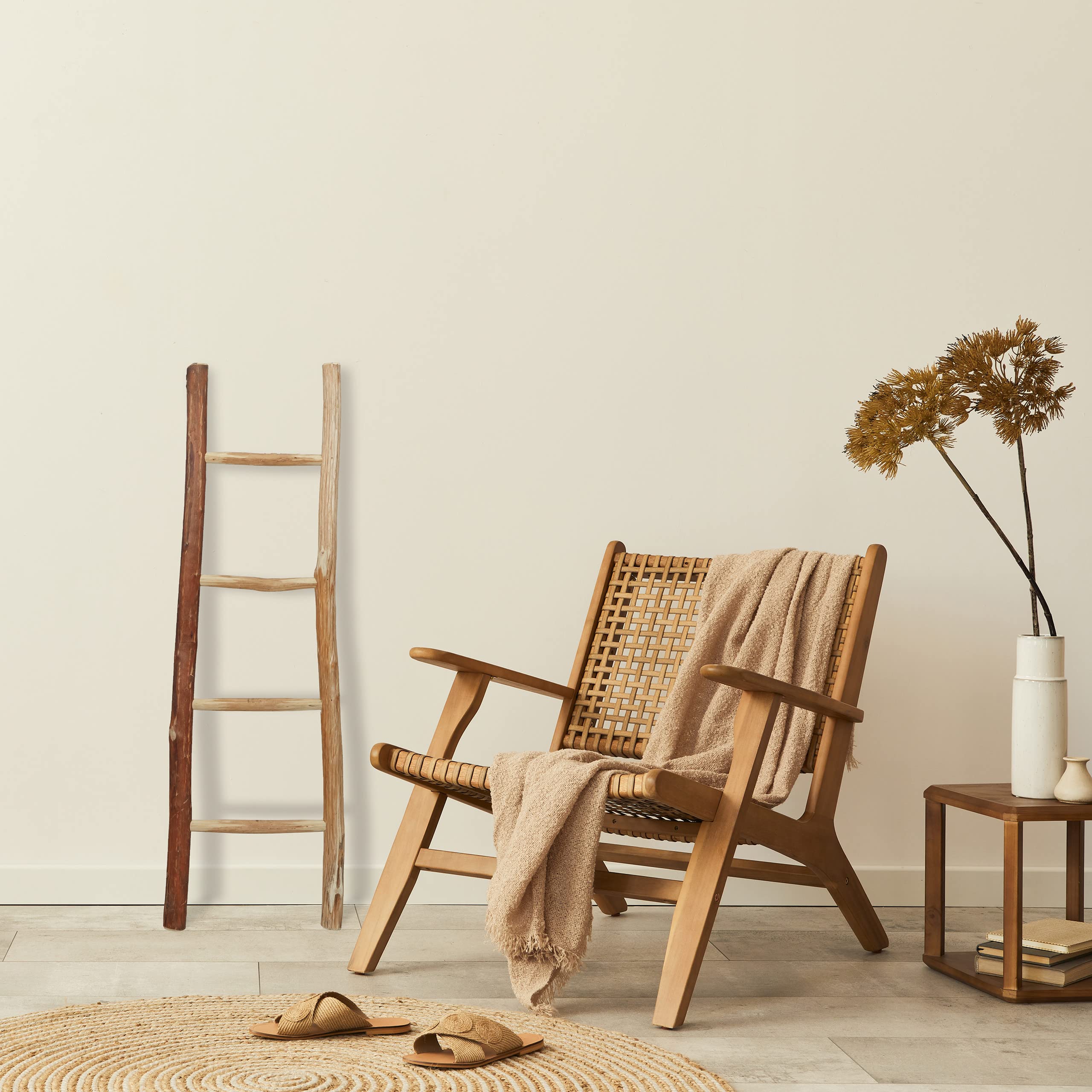 Relaxdays Escalera Decorativa, Escalerilla 4 Peldaños, Perchero, Toallero, Hogar, Jardín, Madera Castaño, 116cm, Natural