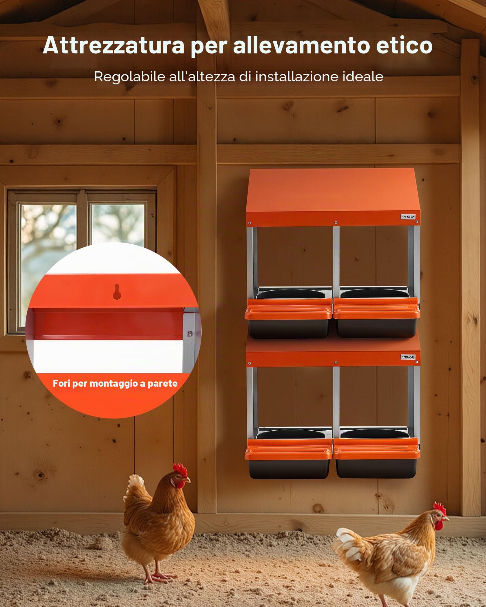 VEVOR Nido con Cassetto di Raccolta Uova per Galline 2 Scomparti con Gambe di Supporto, Facile Raccolta, Acciaio Zincato e Plastica ad Alta Resistenza, Nido per Deposizione di Uova di Gallina