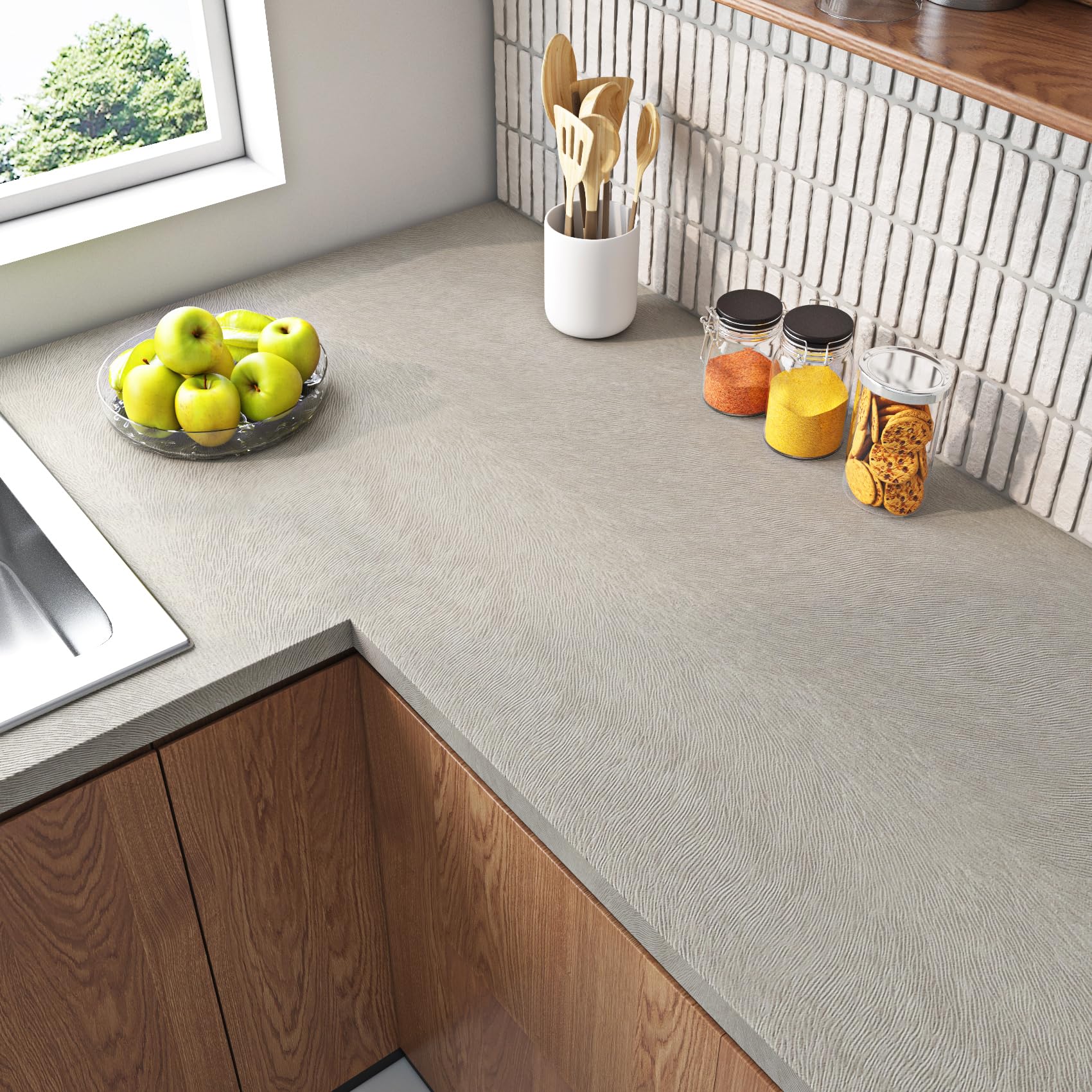 Livelynine Pellicola Adesiva per Mobili Grigia Rilievo Carta Adesiva per Mobili Cucina Armadio Lavabile Carta da Parati Adesiva Muro Camera da Letto Grigio Chiaro Adesivi per Mobili Cassetti 40CMx2M