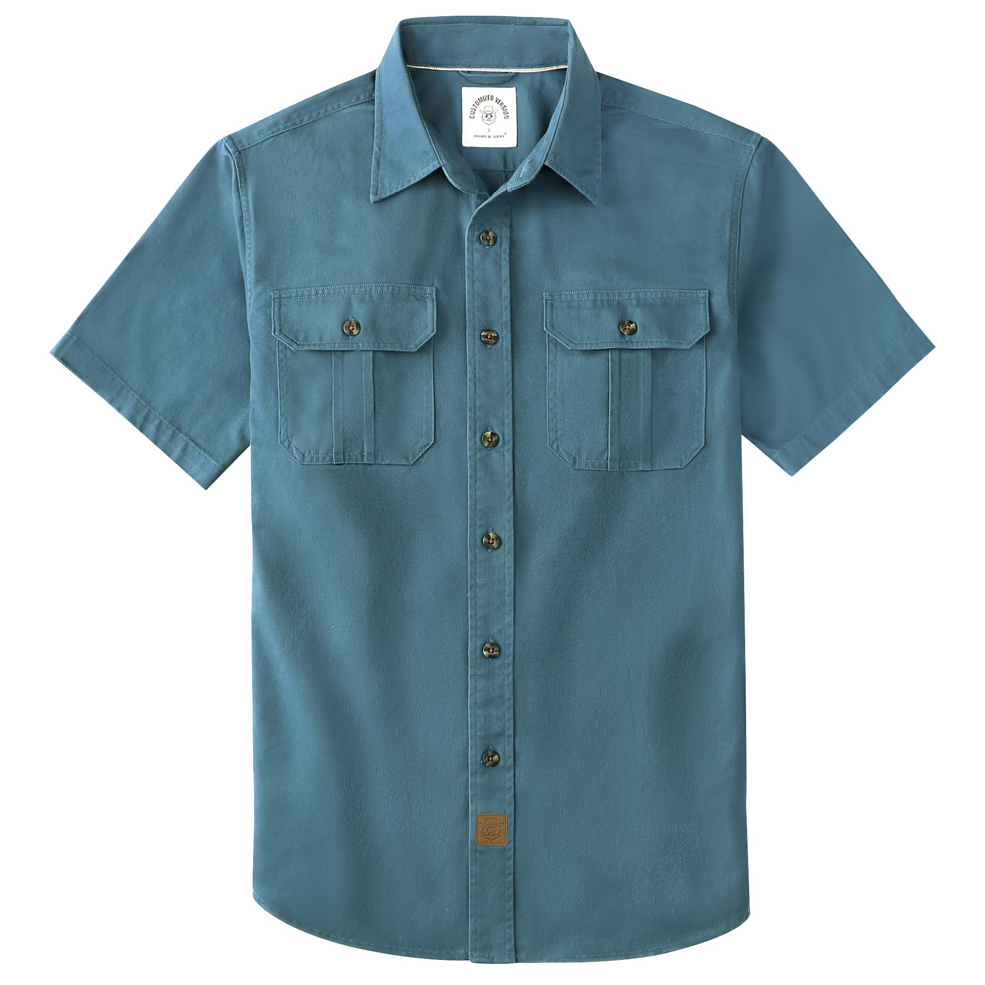 Chemise Homme Manches Courtes en Coton à 2 Poches Style Vintage