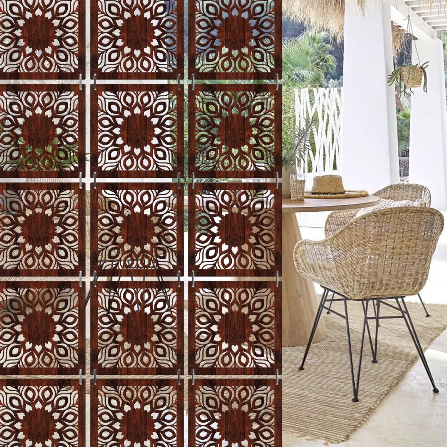 OLIVE TREE Room Partitions Hanging Room DIY Divider Panel Modern Hanging Screen Partition for Decorating Bedding, Dining, Study and Sitting Living -Room, Hotel - Walnut-7007