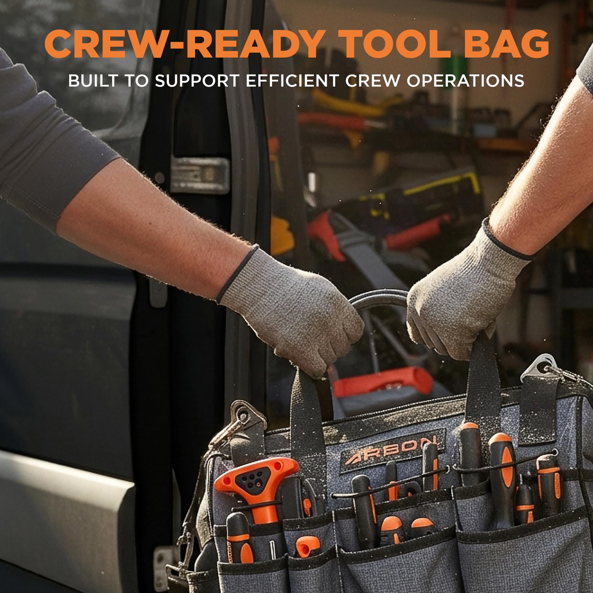 ARBON Bolsa de herramientas resistente con base moldeada: bolsa de herramientas superior de boca abierta bolsas de mano organizador para hombres y mujeres artesano eléctrico Hvac Carpenter y Mechanic