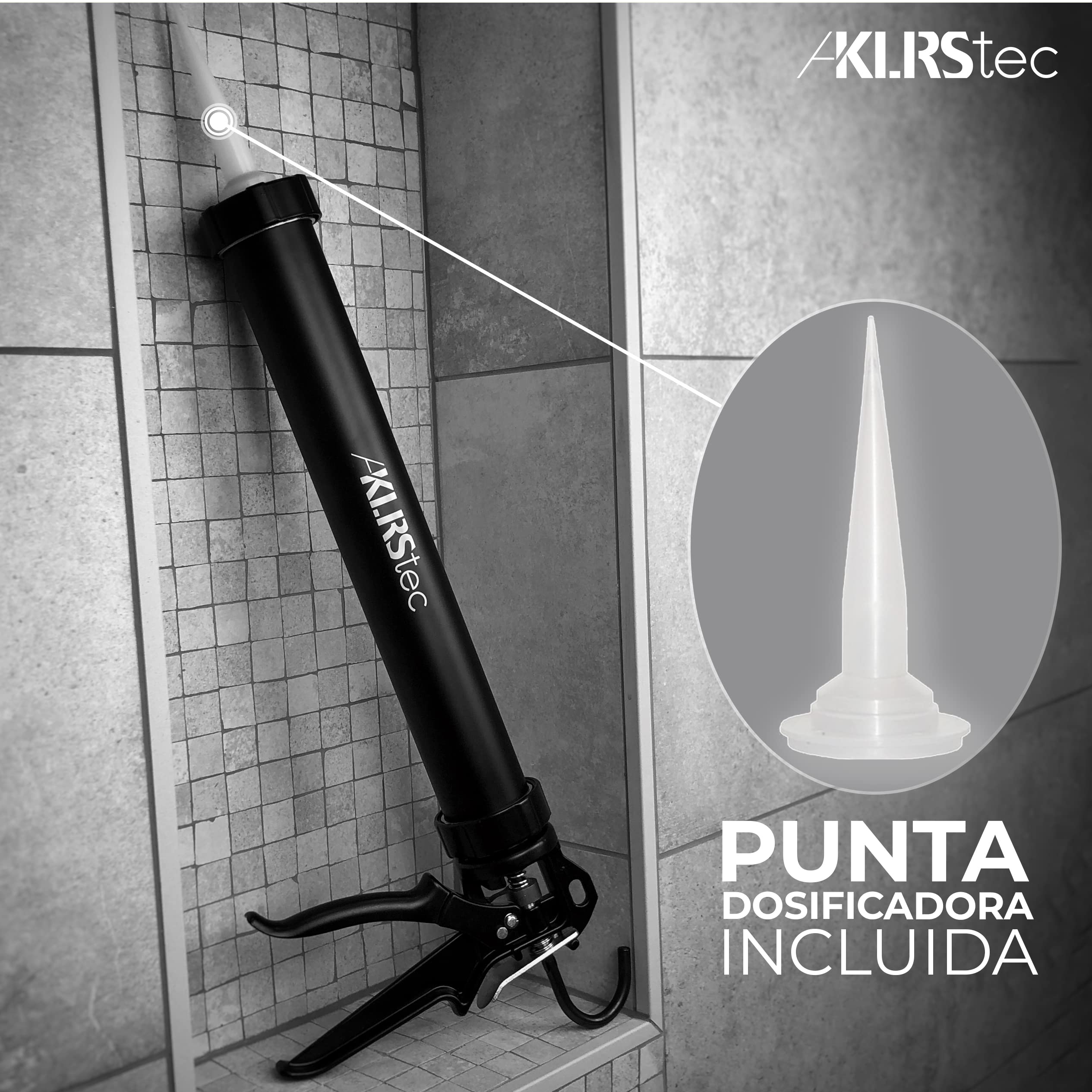 KLRStec® Pistola profesional Pro XL para cartuchos| Pistola para cartuchos de silicona, perfecta para rejuntar y sellado de clafateo | Pistola de aluminio para todo tipo de cartuchos de 310ml a 600ml