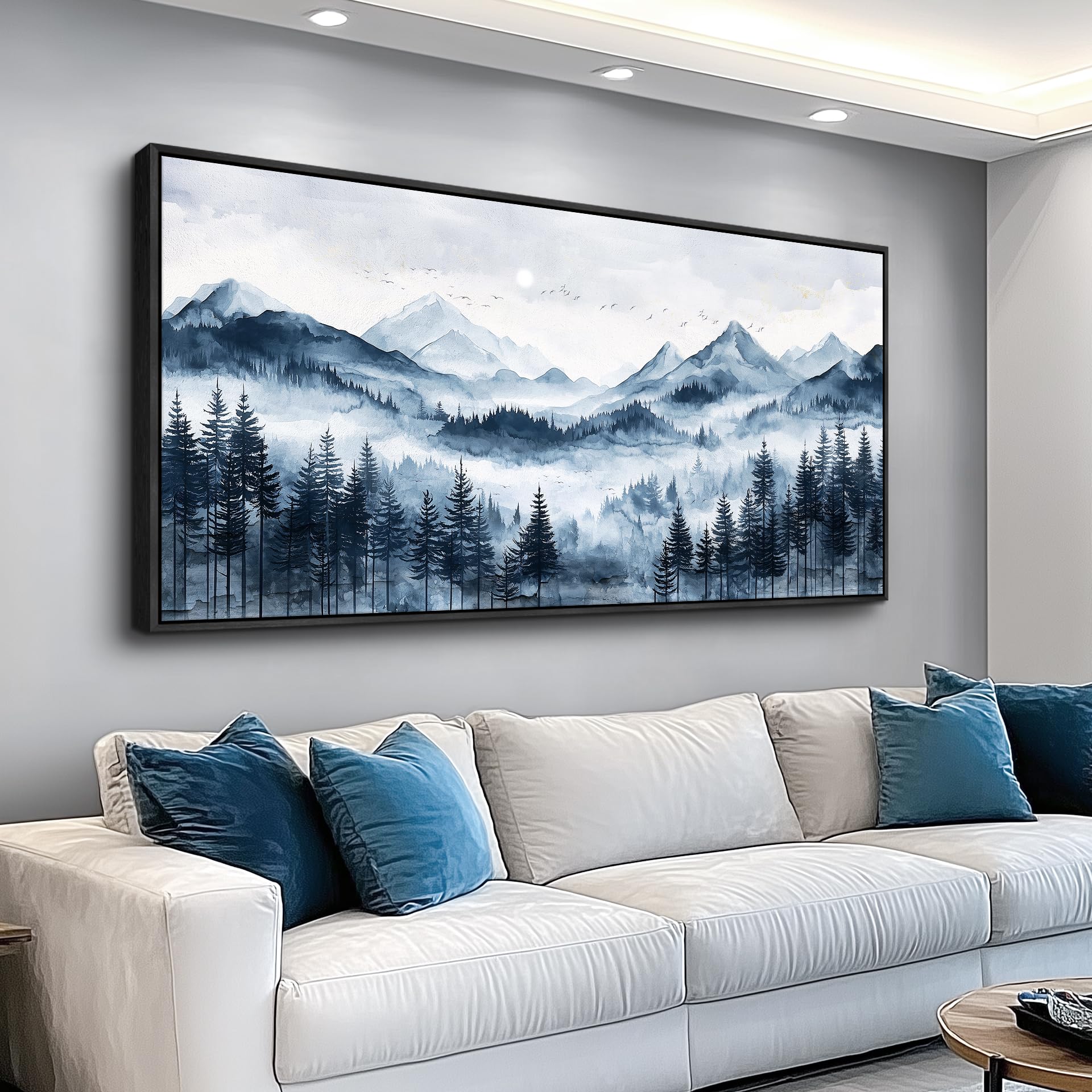 ERQINHUA Black Framed Canvas Wall Art For Bedroom Large Wall Decor For Living Room Modern Office Home Decorations Printed Misty and Fog Forest