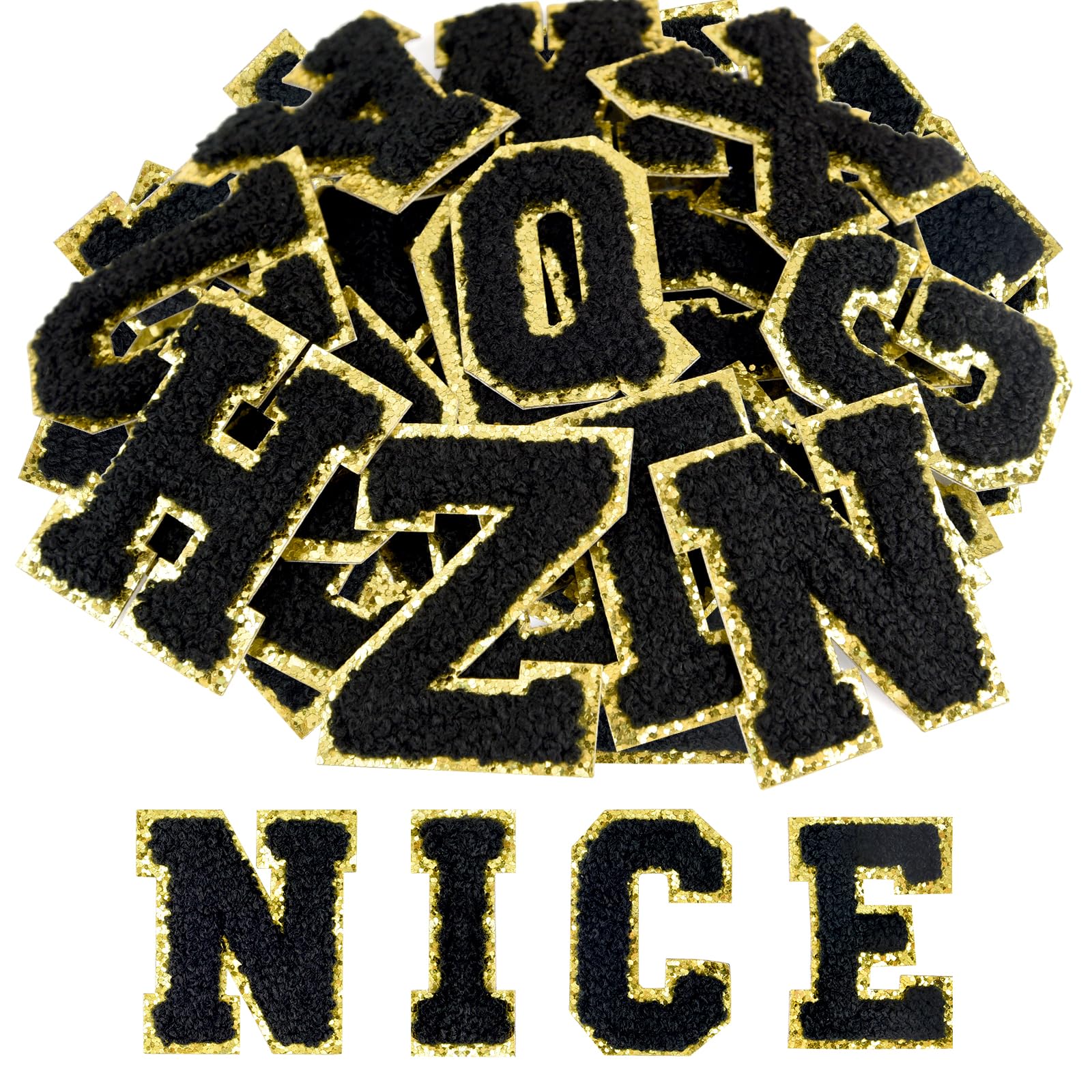 ASTARON 26 Pcs Self Adhesive Letter Patches Chenille Letters Stickers, A-Z Embroidered Applique Patches Alphabet Cloth Patch for Clothes, Bags, Hat, Phone Case, DIY Accessories (Black)