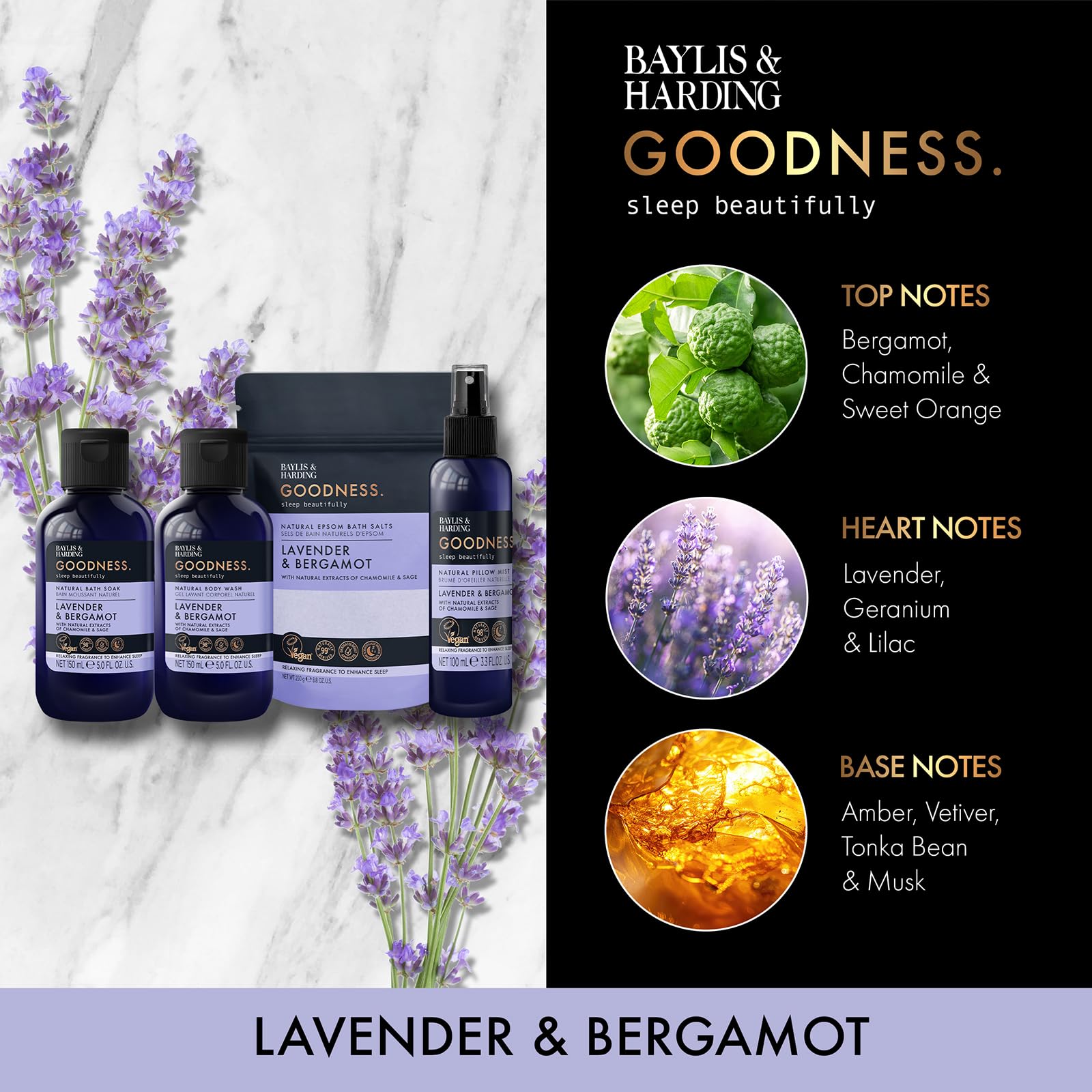 Baylis & Harding Goodness Sleep Lavender & Bergamot Goodnight Gift Set - Vegan Friendly (Pack of 1) - Image 4