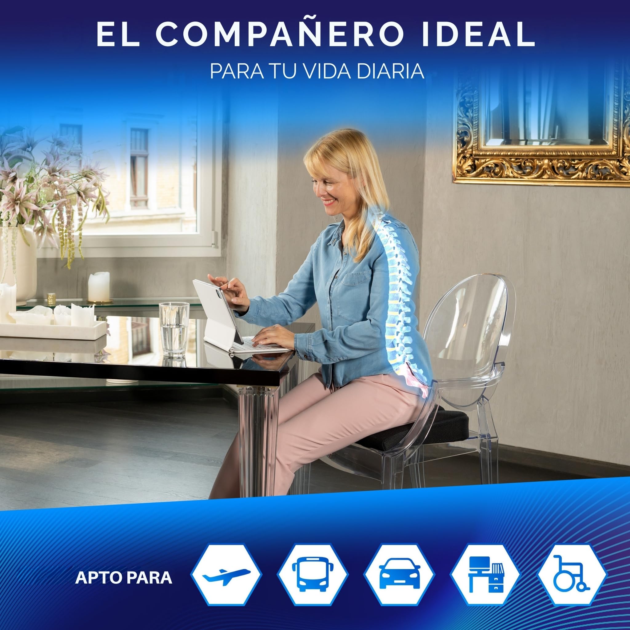 Healthfix Cojín de asiento de cuña – Silla ortopédica de espuma viscoelástica y cojín de coche | Cuña ergonómica para asiento de oficina, conducción y hogar | Mejora la postura y alivia el dolor de