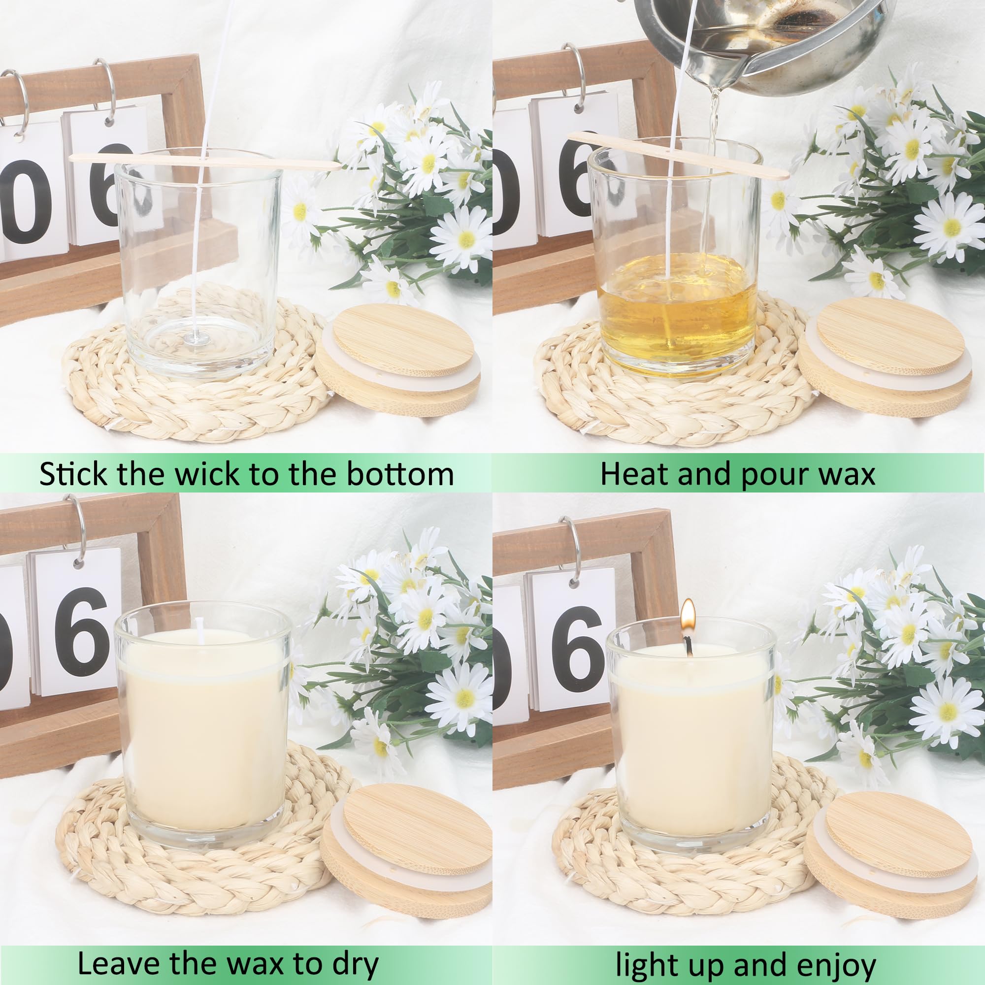 MILIVIXAY Lot de 12 pots à bougies vides en verre transparent de 200 ml avec couvercles pour la fabrication de bougies, d'épices, récipients à poudre
