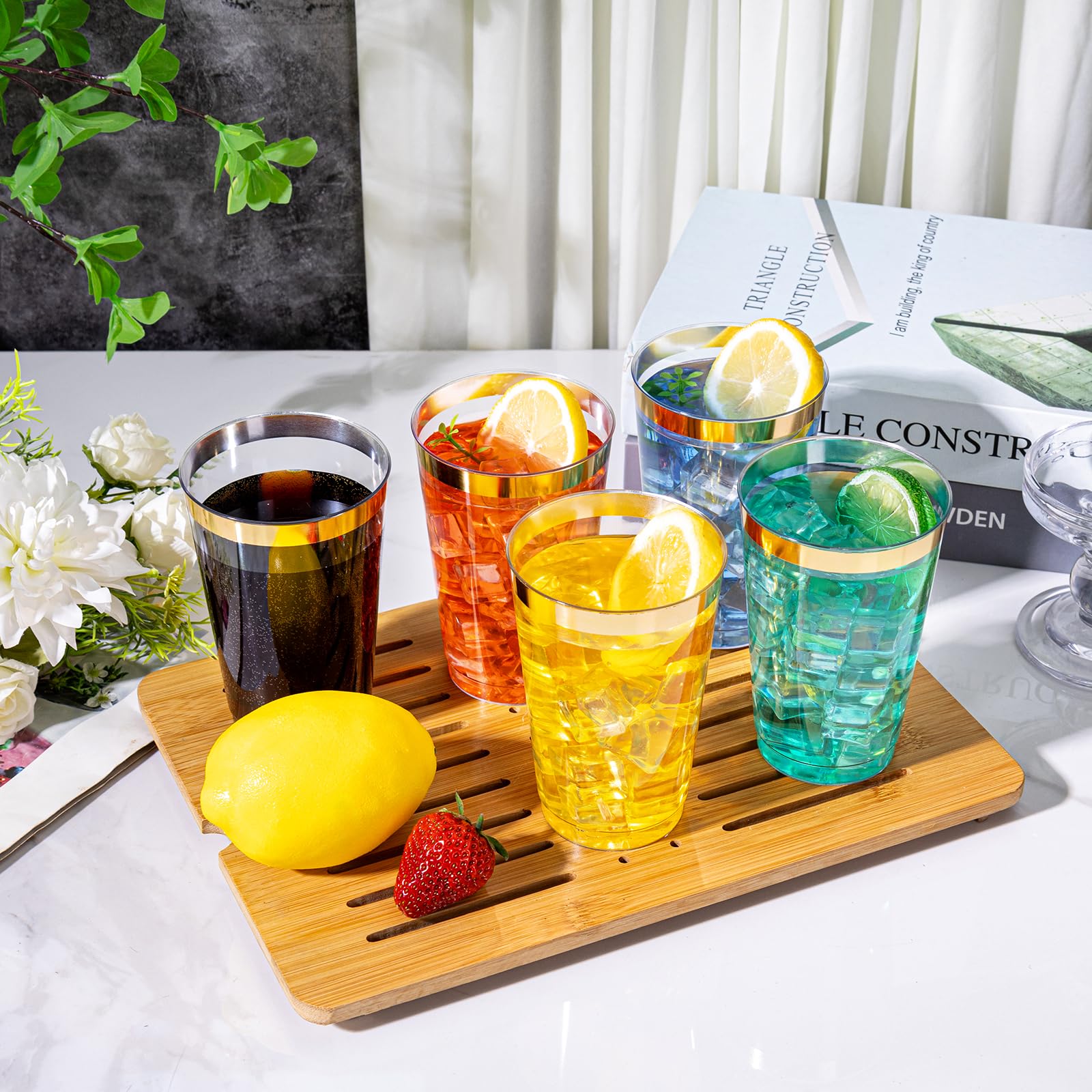 I00000 100 Pack 14 oz Gold Plastic Cups, Gold Disposable Cups Tumblers, Disposable Plastic Wine Glasses Cocktail Glasses Perfect for Party & Wedding — Amazon image 5