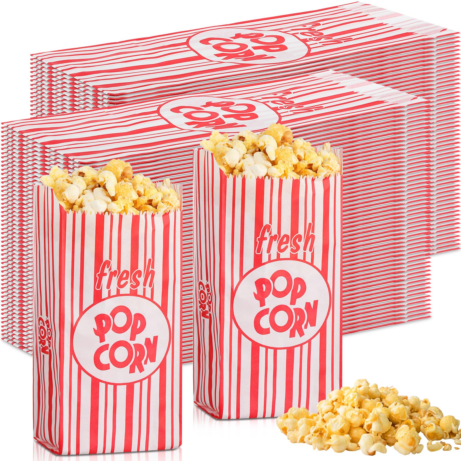 Thenshop 600 Pcs Paper Popcorn Bags Bulk 1oz Popcorn Bags Individual Servings Paper Sleeves Vintage Red and White Striped Pop Corn Bags for Party Movie Night Carnival Supplies Popcorn Machine