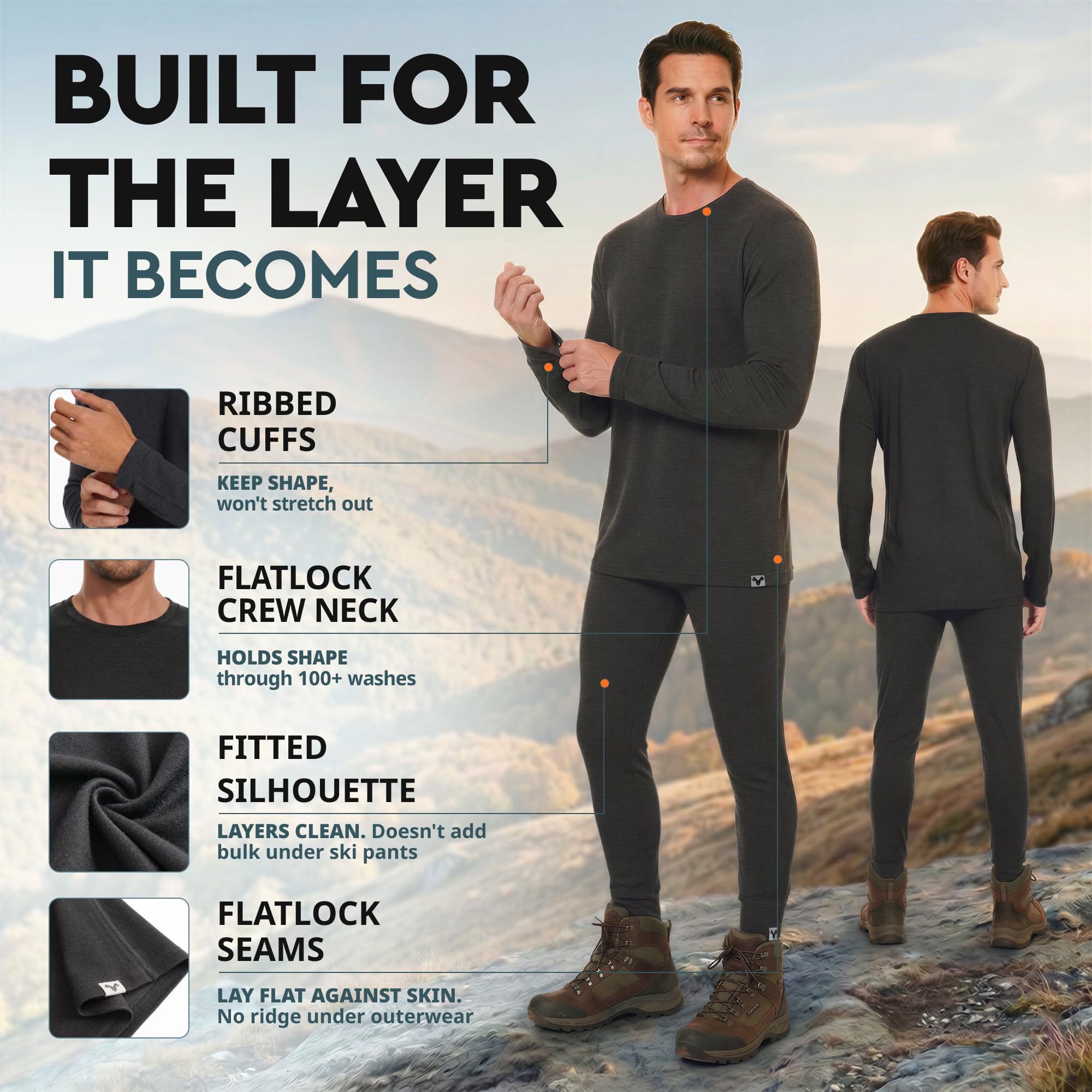 MERINNOVATION 100% Merino Unterwäsche Harren Set Leicht, Mittelgewicht, Thermounterwäsche Merinowolle, Langarm Shirt…