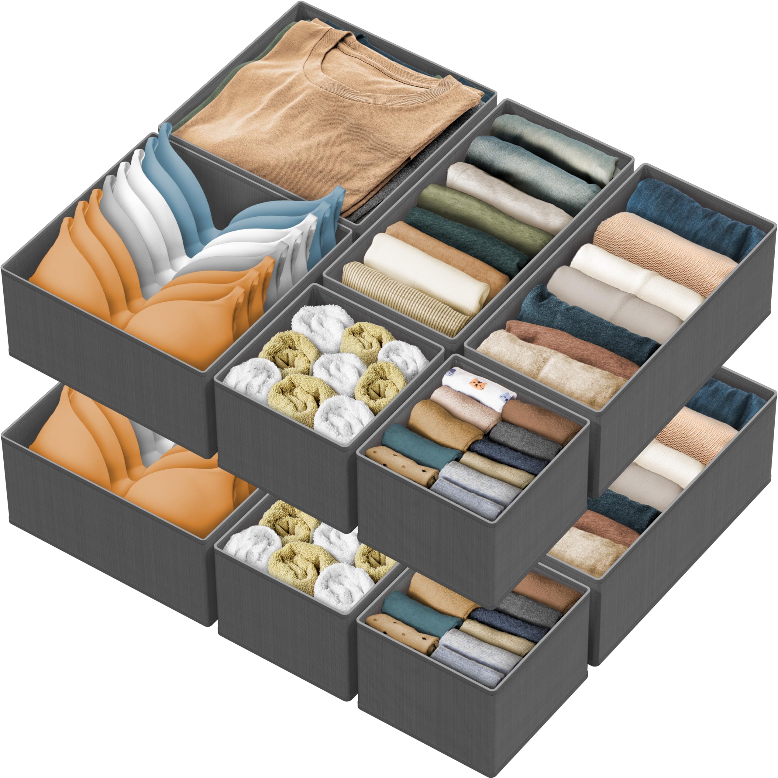Simple Houseware Foldable Cloth Storage Box Closet Dresser Drawer Divider Organizer Basket Bins for Underwear Bras, Dark Grey, (Set of 12)