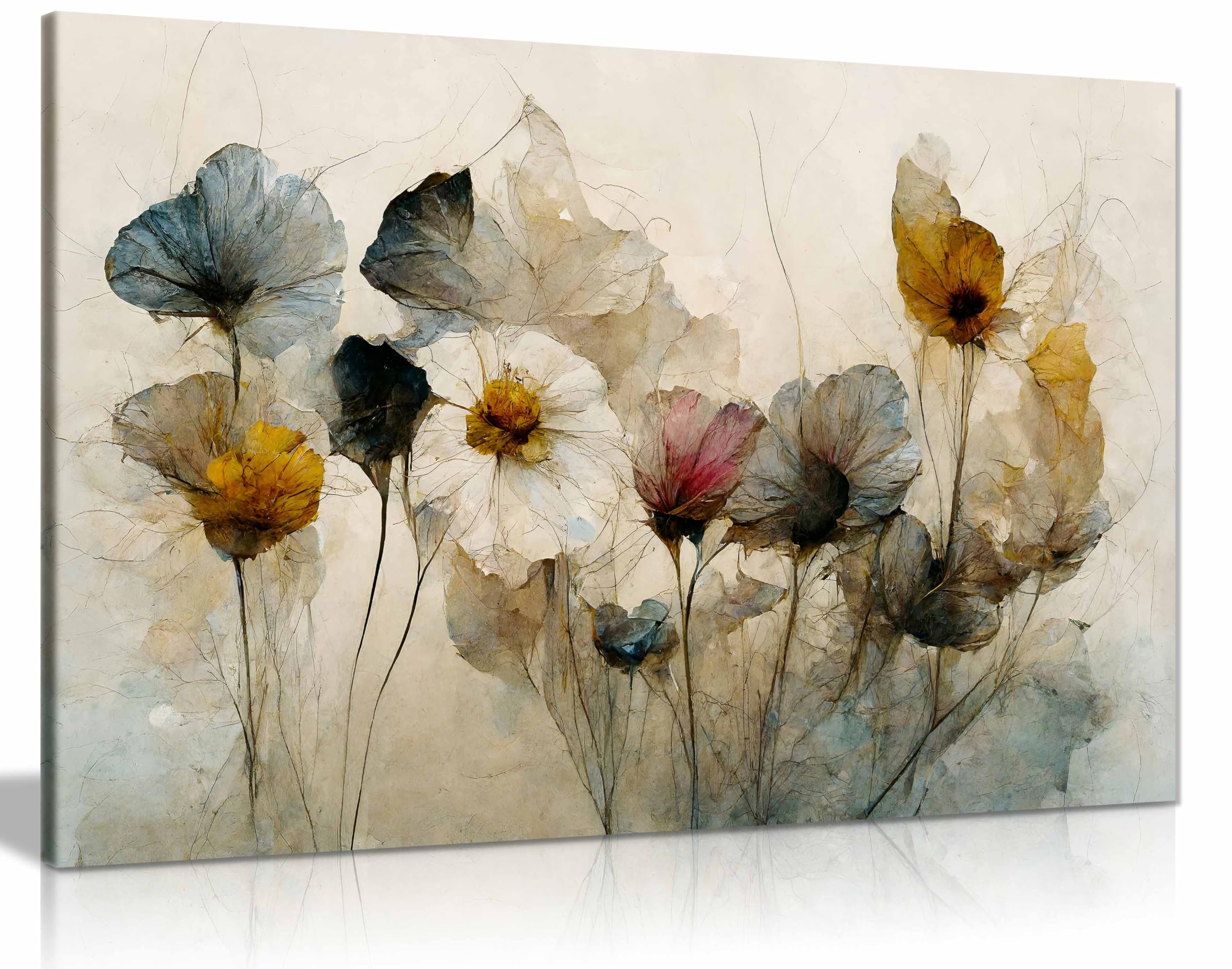 Panther Print Framed Canvas Dry Flower Bouquet Canvas Print, Framed Wall Art Pictures For Home Decor 76X51cm (30X20in)