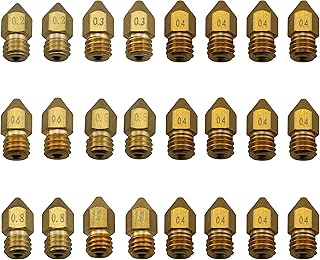 Ruiwaer 24PCS Official MK8 Ender Nozzles 3D Printer Brass Nozzles Extruder, 2x0.2mm, 2x0.3mm, 2x0.5mm, 2x0.6mm, 2x0.8mm, 2x1.0mm, 12x0.4mm