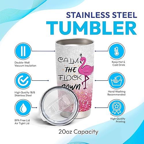 Miniatura 4 de Hyturtle Regalos personalizados para los amantes de los flamencos, vaso de acero inoxidable con nombre personalizado de 20 onzas con tapa, idea de