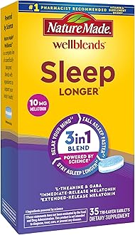 Wellblends Sleep Longer, Melatonin 10mg, L theanine 100 mg, and GABA 100mg, Sleep Supplement, 35 Tri-Layer Tablets