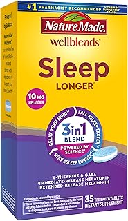 Nature Made Wellblends Sleep Longer, Melatonin 10mg, L theanine 100 mg, and GABA 100mg, Sleep Supplement, 35 Tri-Layer Tablets
