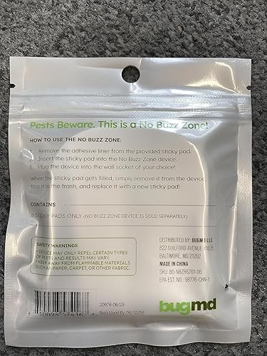 Miniatura 8 de BugMD No Buzz Zone - Almohadilla de repuesto (6 repuestos) - Trampas adhesivas extra fuertes, repuesto de trampa para insectos para interiores, sin