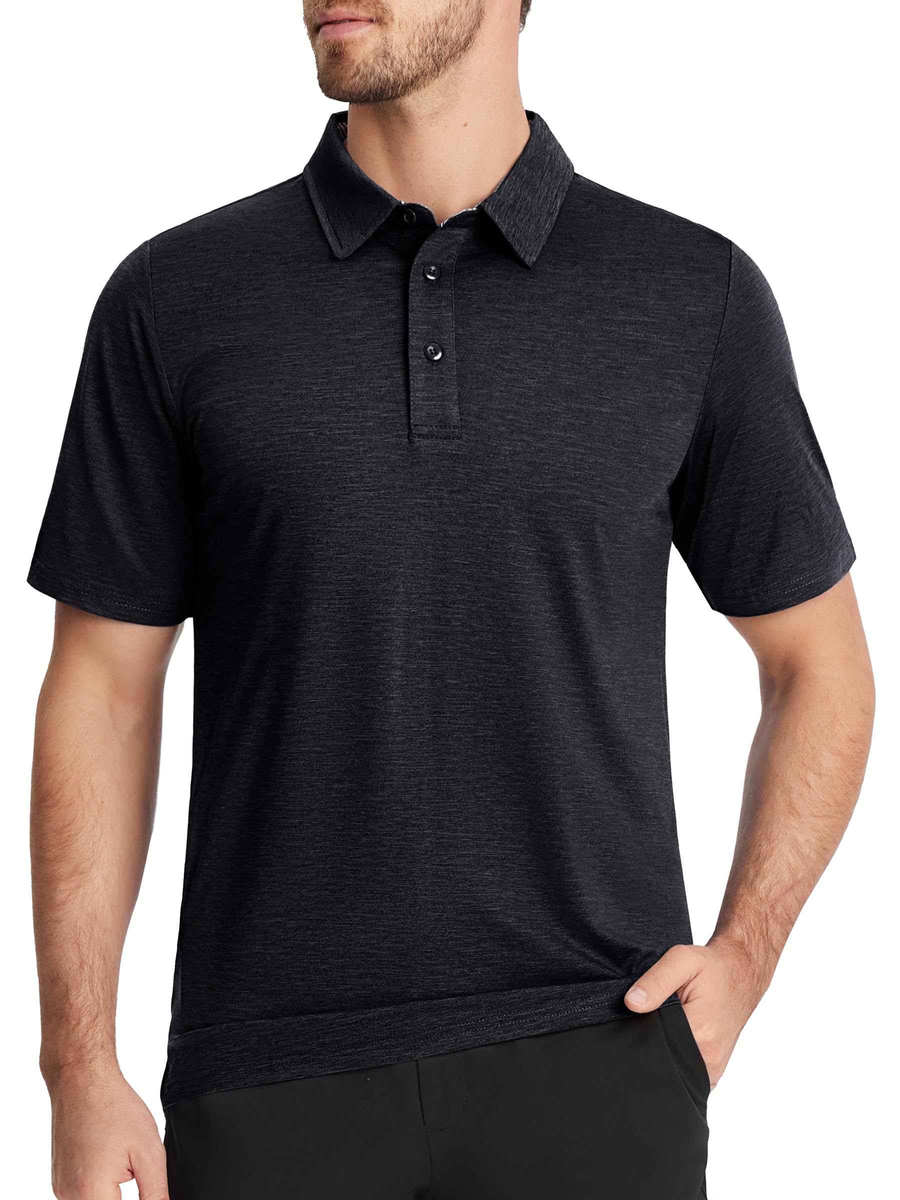 Close-up of the TACVASEN Men's Golf Polo Shirt fabric showing its textured weave and moisture-wicking properties.