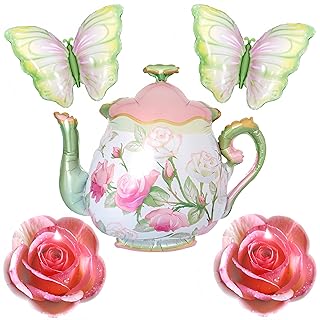 5Pcs Teapot Balloon 31Inch/Pink Green Teapot Mylar Balloon for Let's Par-Tea Girls Birthday/Alice Wonderland Tea Party Decor/Tea Party Decorations for Bridal Wedding