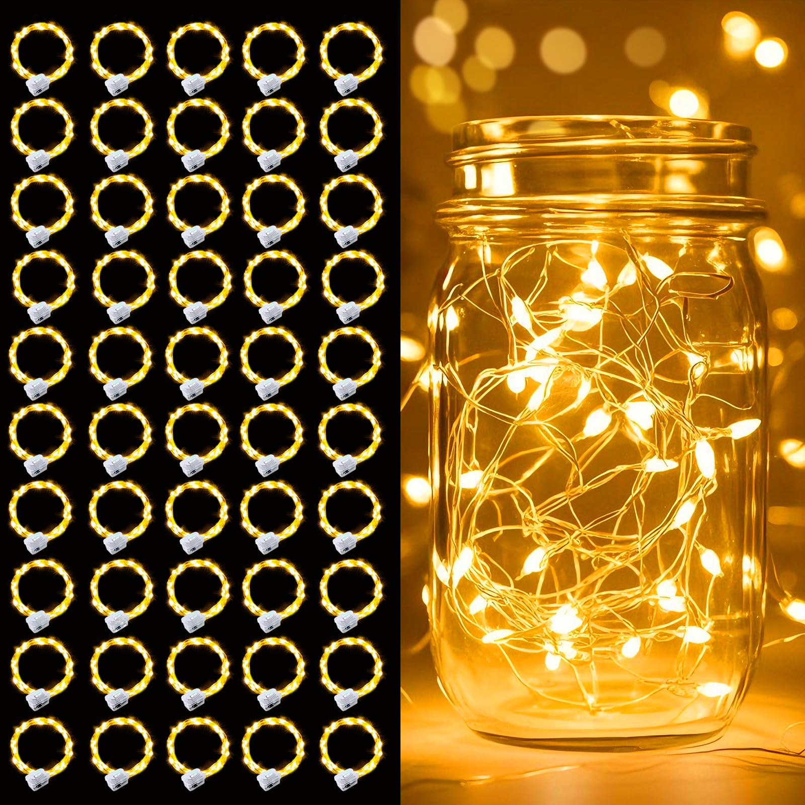 pozzolanas Confezione da 50 luci bianche calde a batteria, impermeabili, 2,1 m, con 20 LED, per casa, barattolo, feste, matrimoni, Halloween, decorazioni natalizie